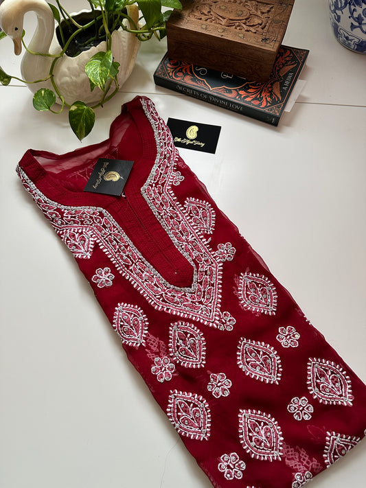 Georgette Stone Kurta- Maroon