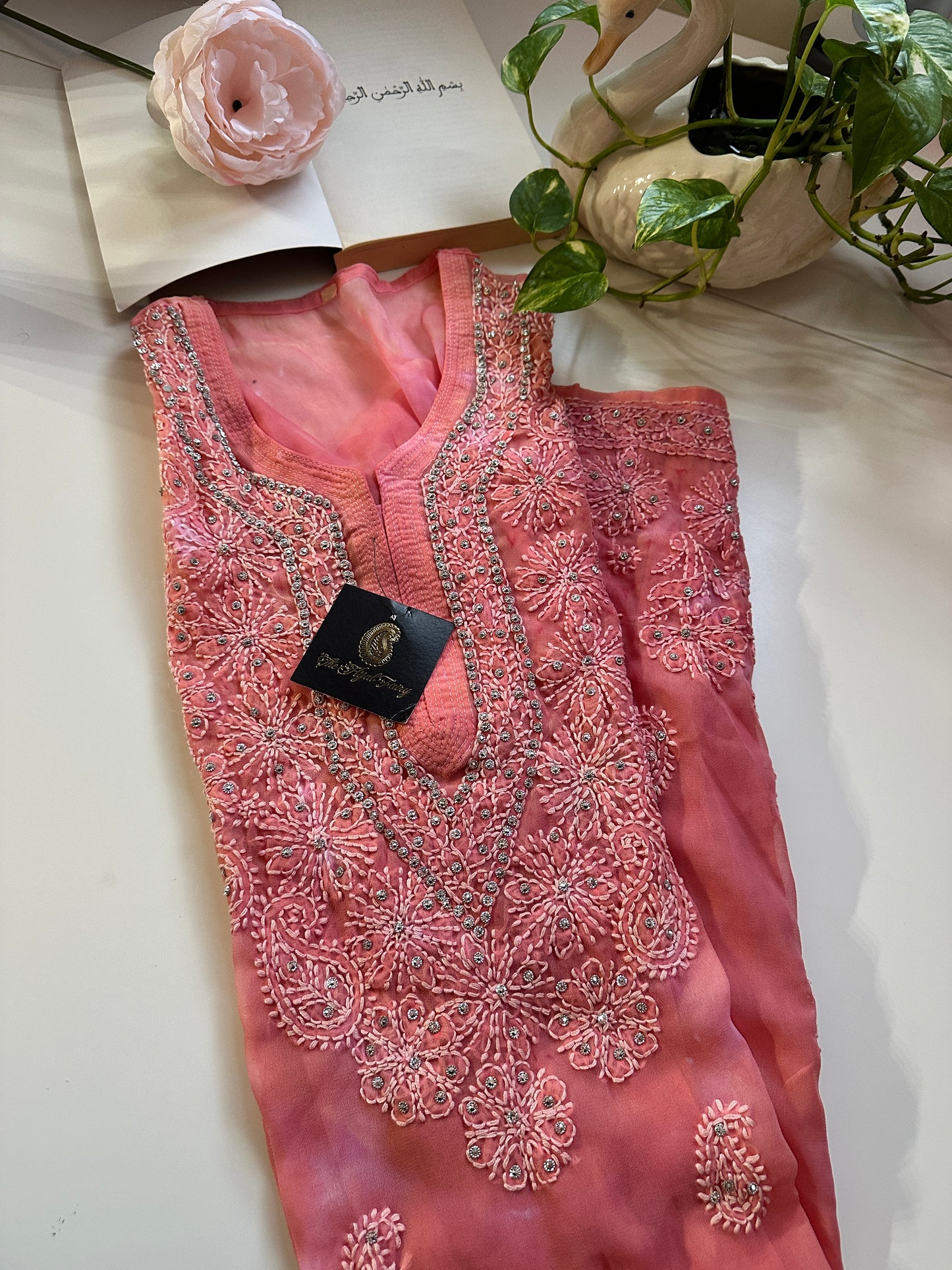 Peach Tiedye - Georgette Stone Kurta