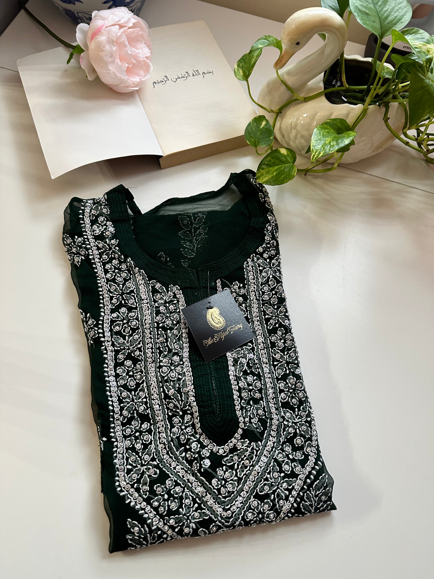 Dark Green - Georgette Stone Kurta