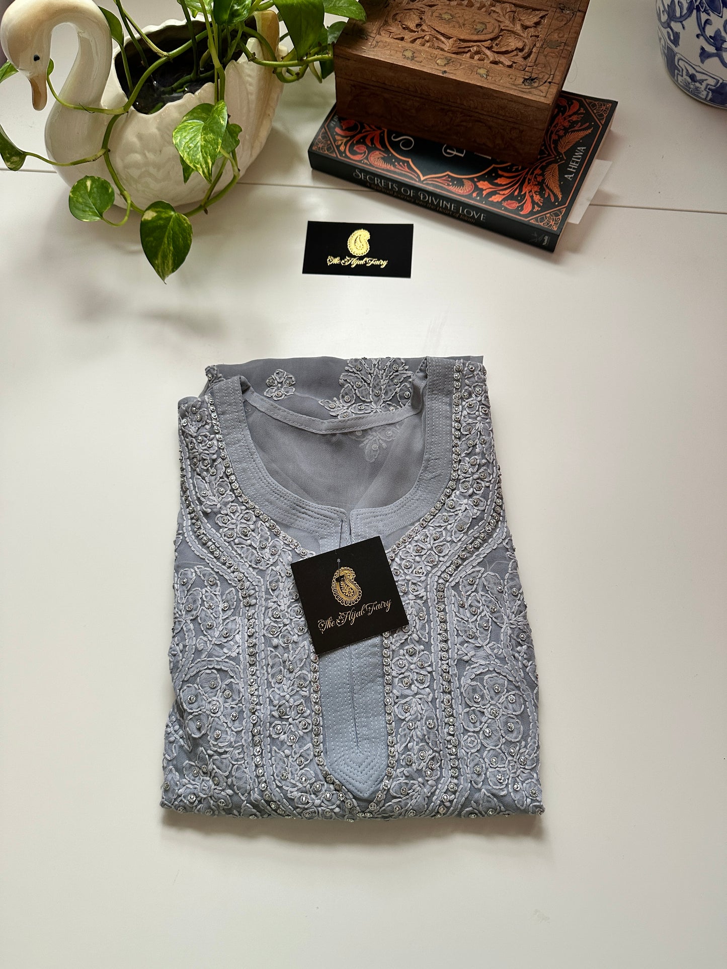Georgette Stone Kurta- Light Grey