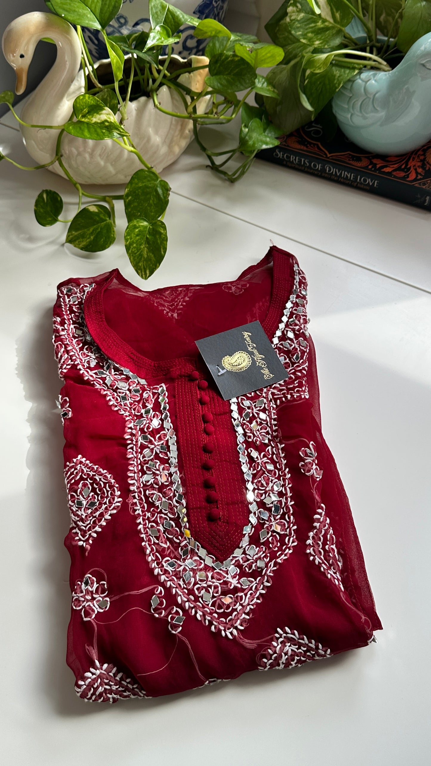 Maroon - Georgette Mirror Kurta