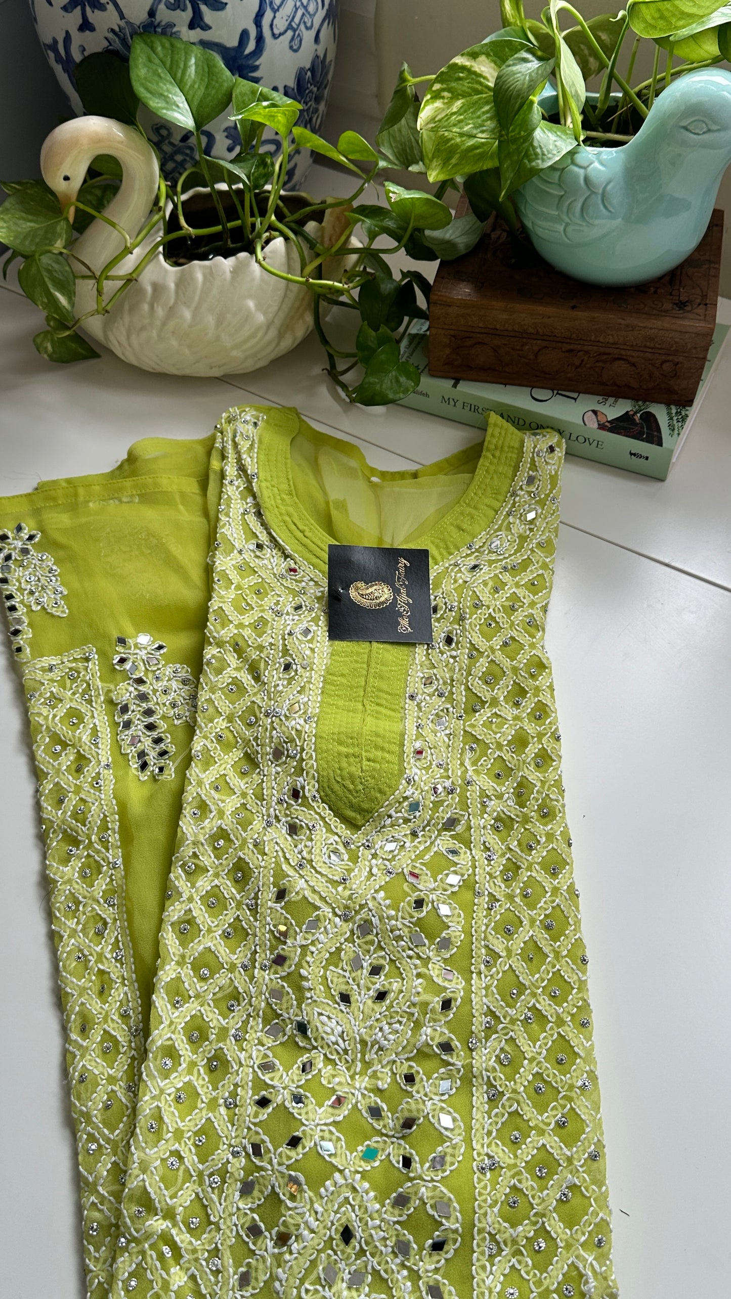 Parrot Green - Georgette Mirror Kurta