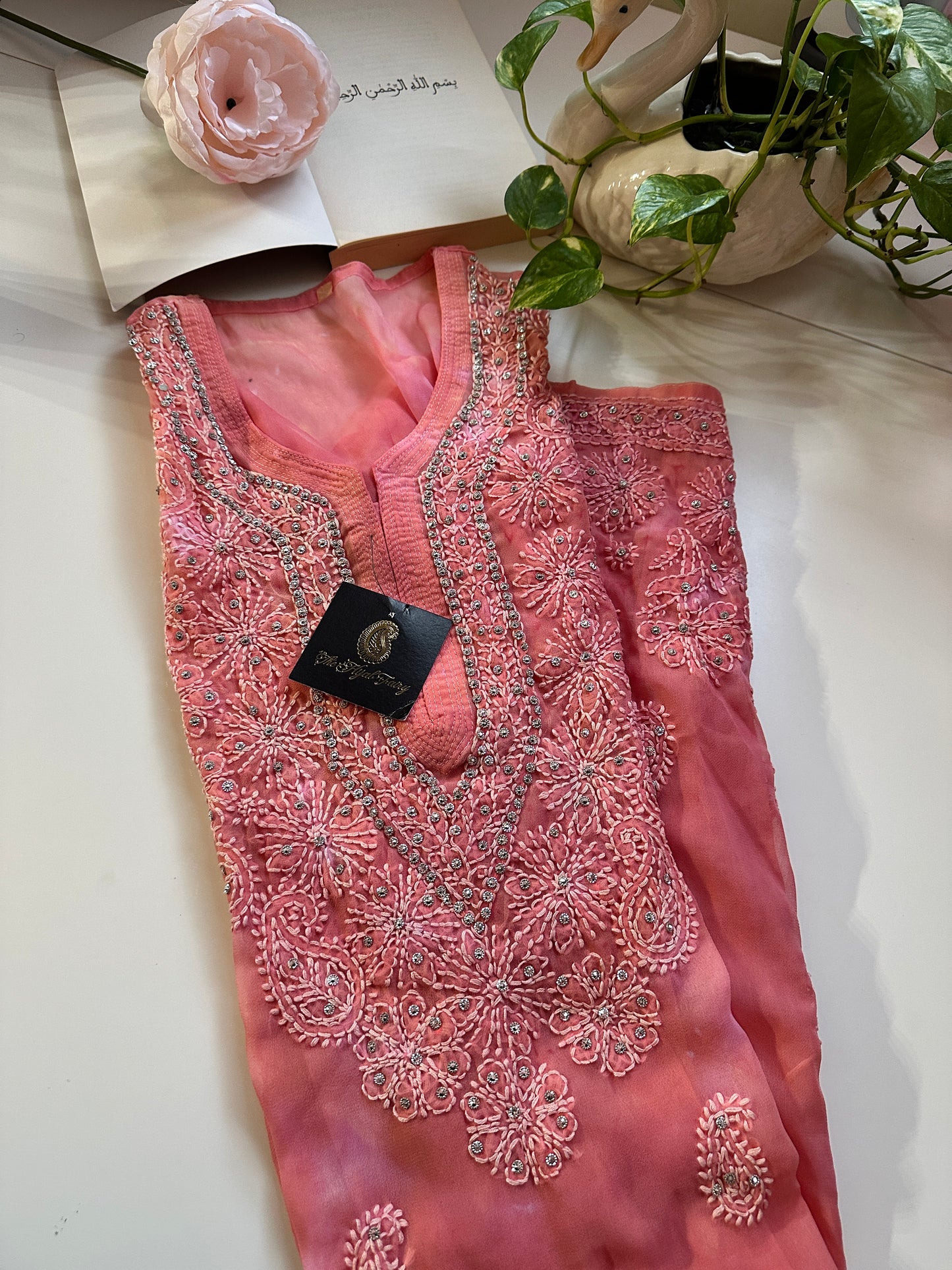 Peach Tiedye - Georgette Stone Kurta