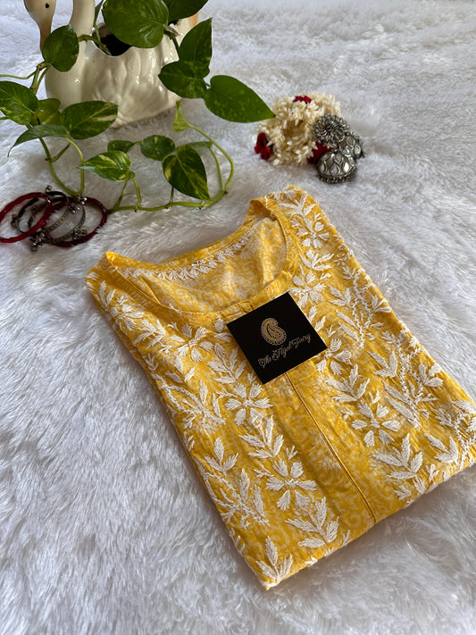 Mulmul Printed Kurti- Yellow 1