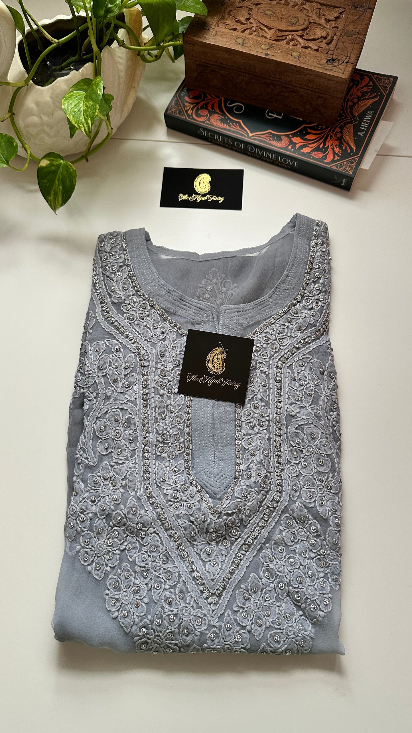Georgette Stone Kurta- Light Grey