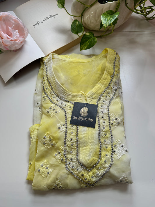 Georgette Stone Kurta- Yellow Tiedye