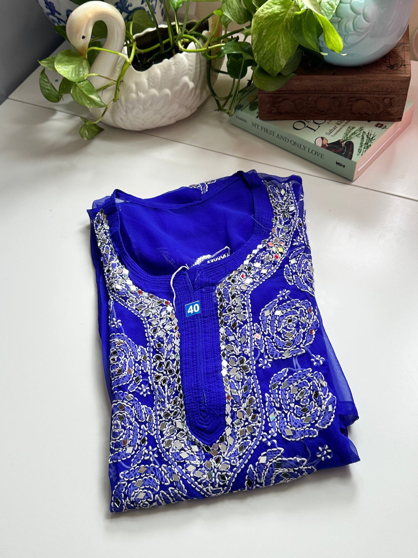 Navy Blue - Georgette Mirror Kurta