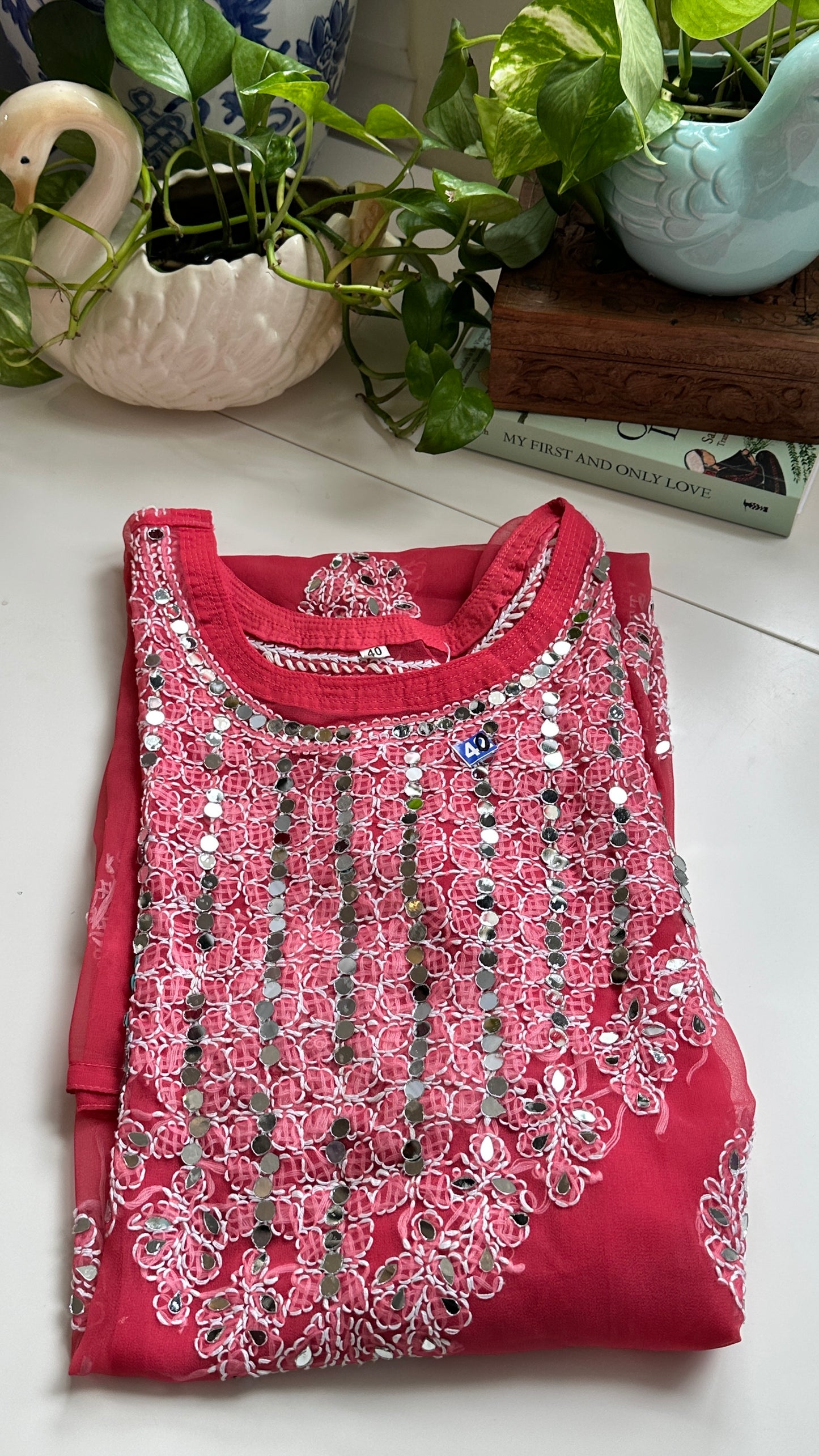 Strawberry Pink - Georgette Mirror Kurta