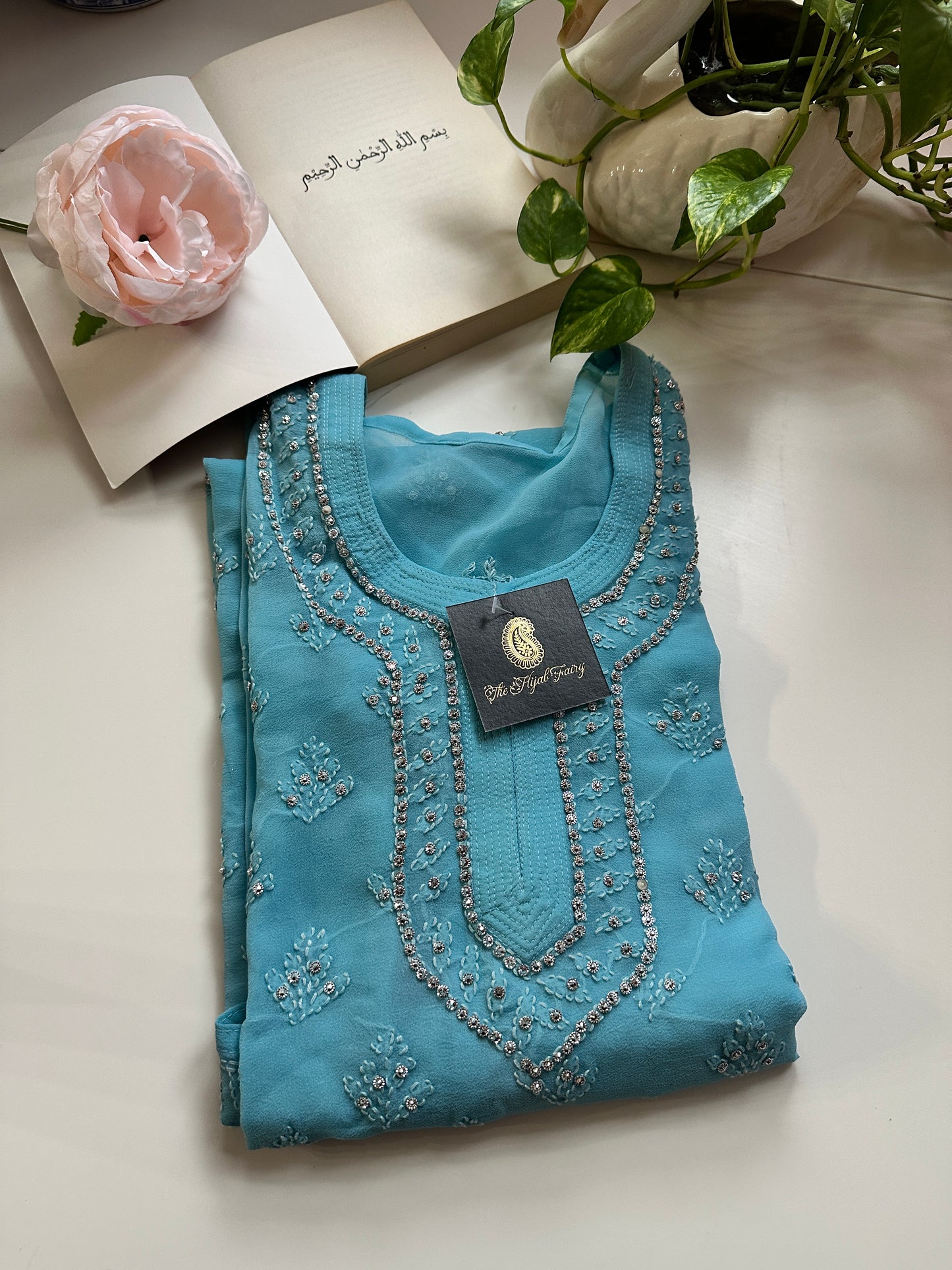 Sky Blue- Georgette Stone Kurta