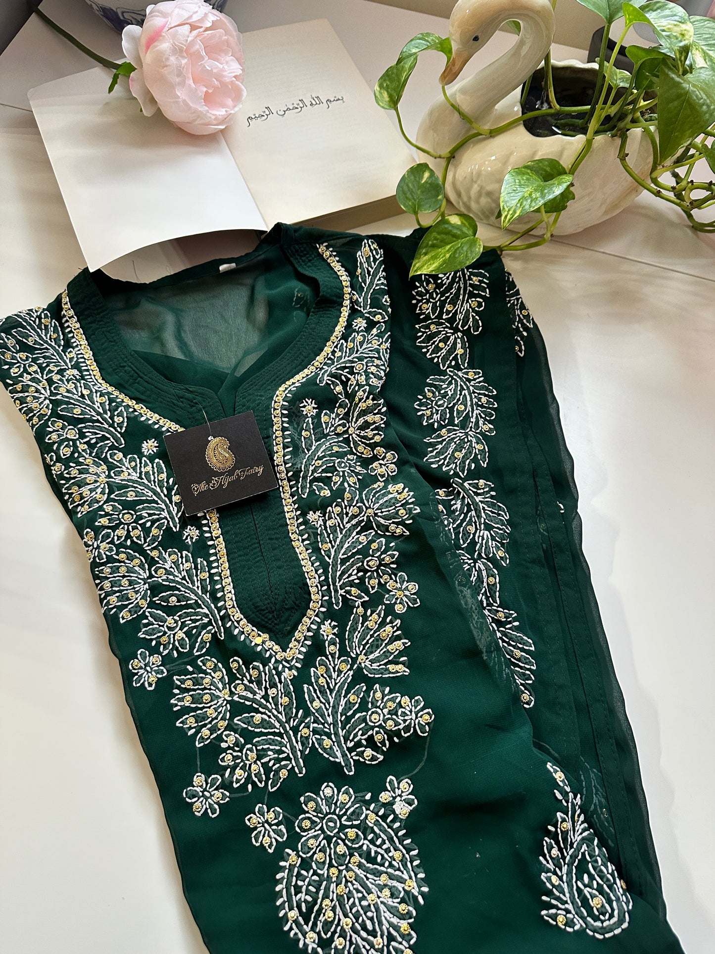 Dark Green - Georgette Stone Kurta