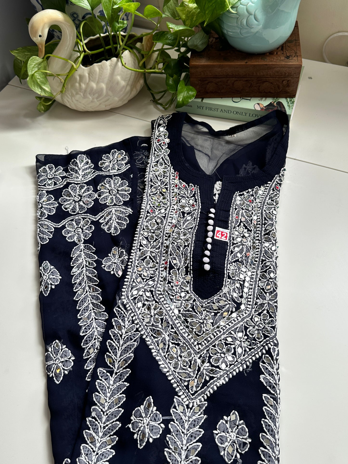 Dark Blue - Georgette Mirror Kurta