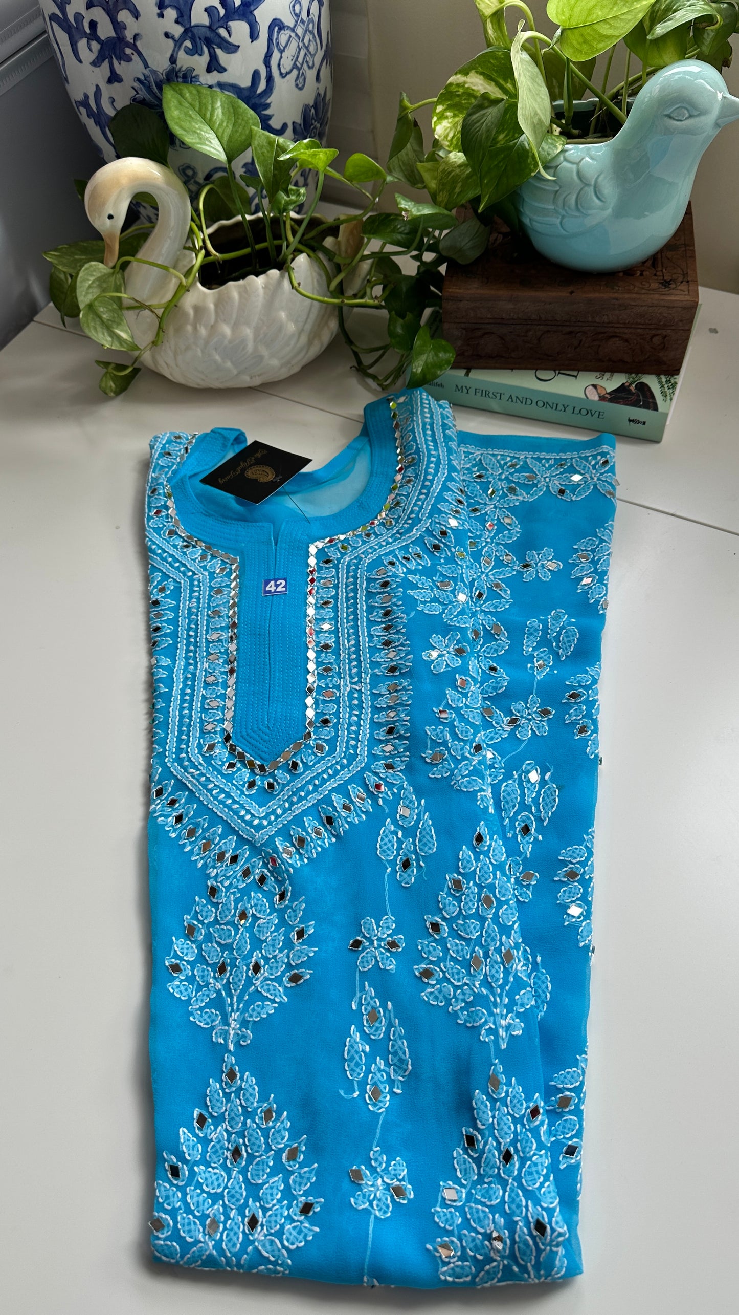 Sky Blue - Georgette Mirror Kurta