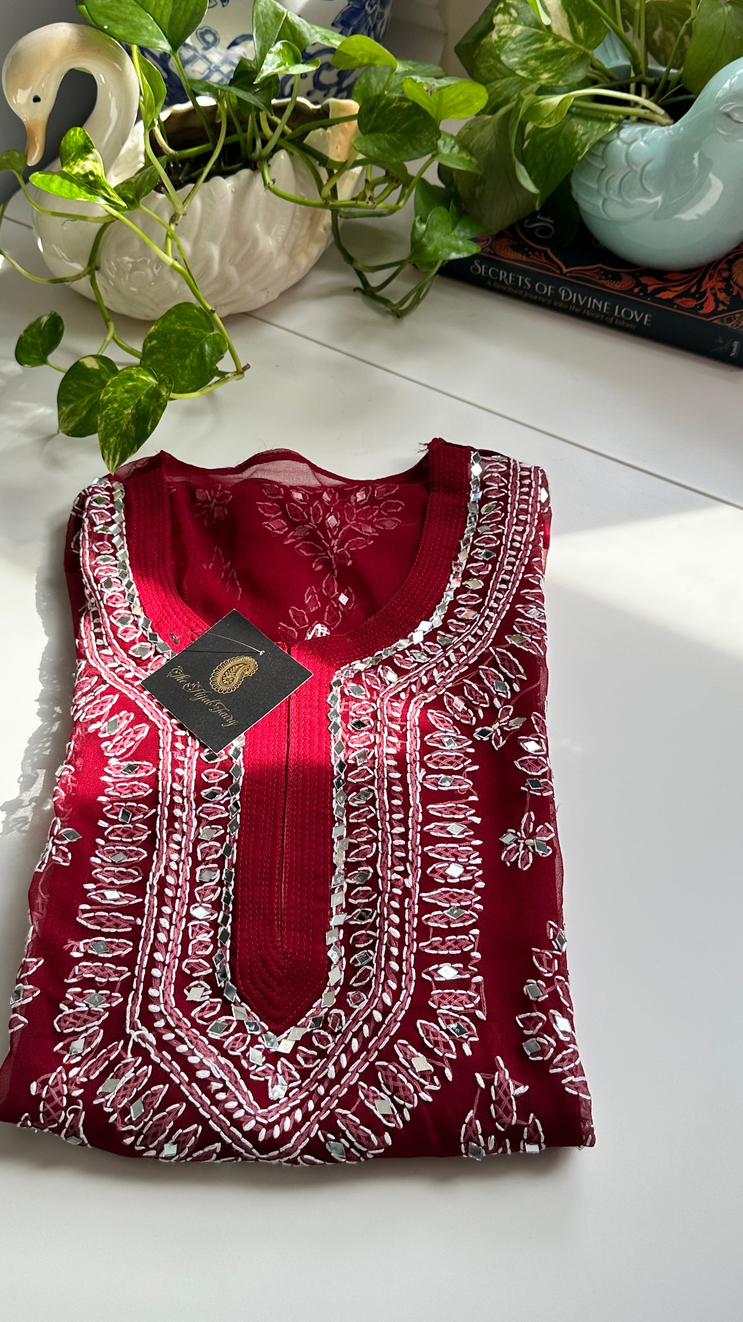 Maroon - Georgette Mirror Kurta