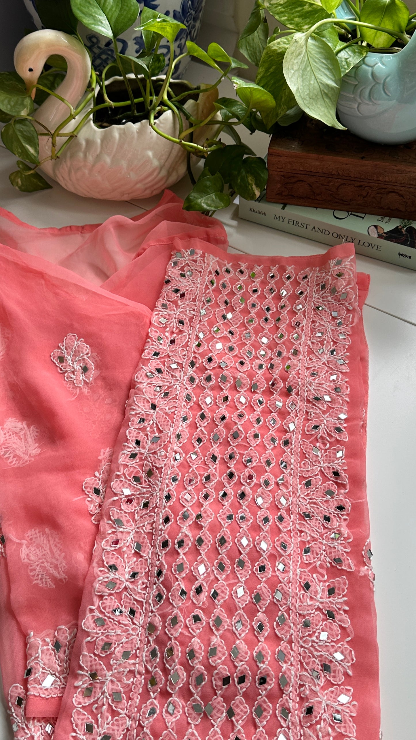 Peach Pink- Georgette Mirror Kurta