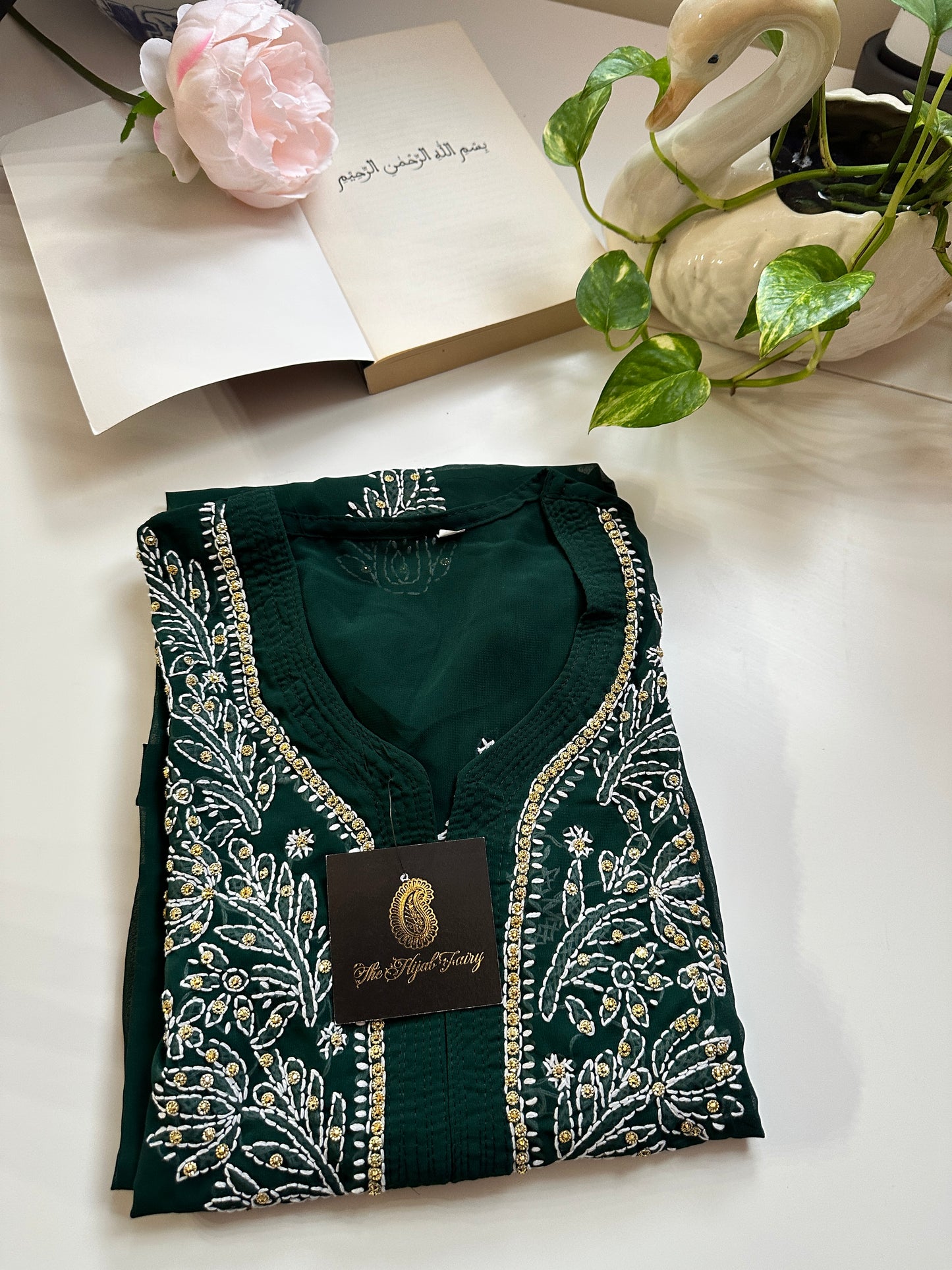 Dark Green - Georgette Stone Kurta