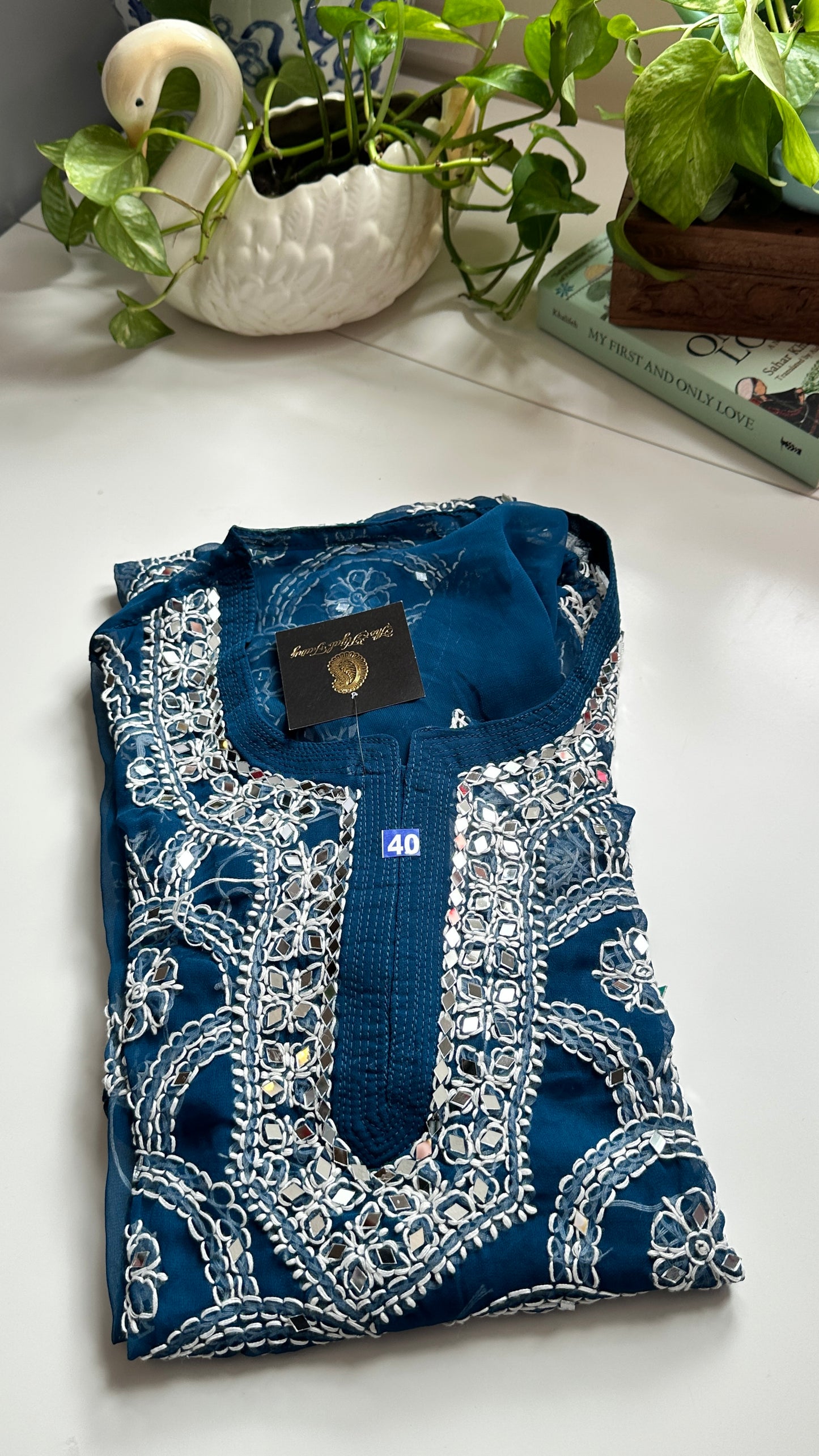 Teal Blue - Georgette Mirror Kurta
