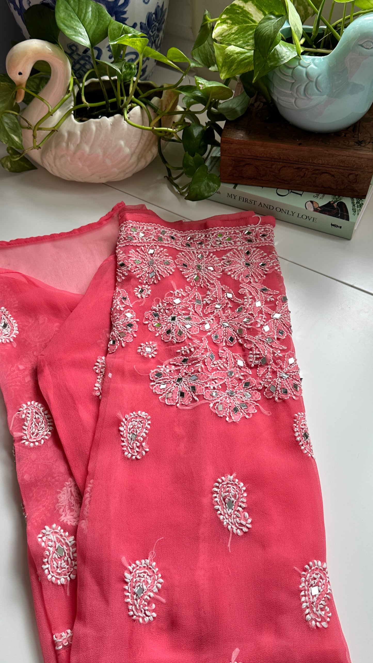 Salmon Pink- Georgette Mirror Kurta