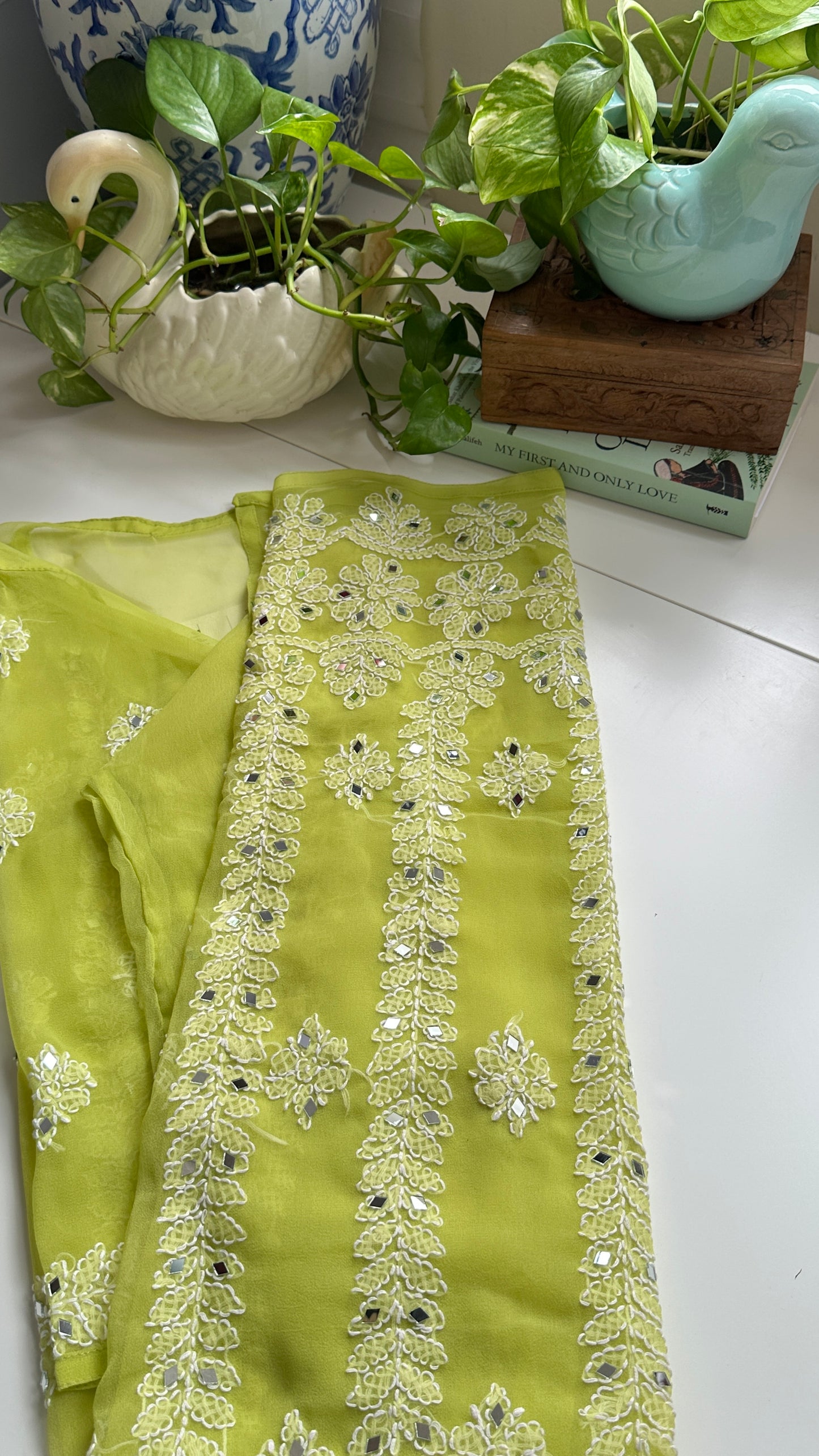 Parrot Green - Georgette Mirror Kurta