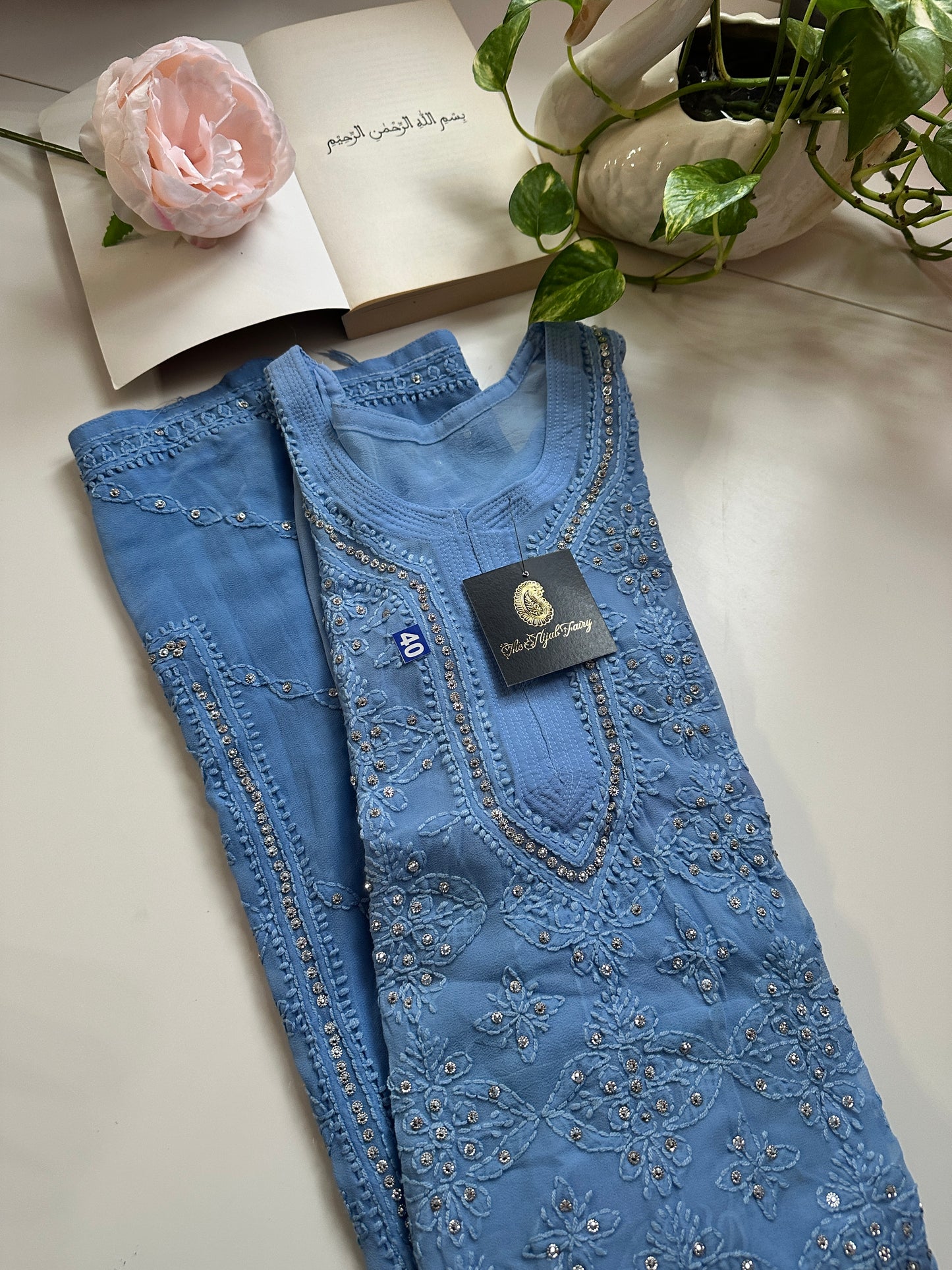 Cornflower Blue- Georgette Stone Kurta
