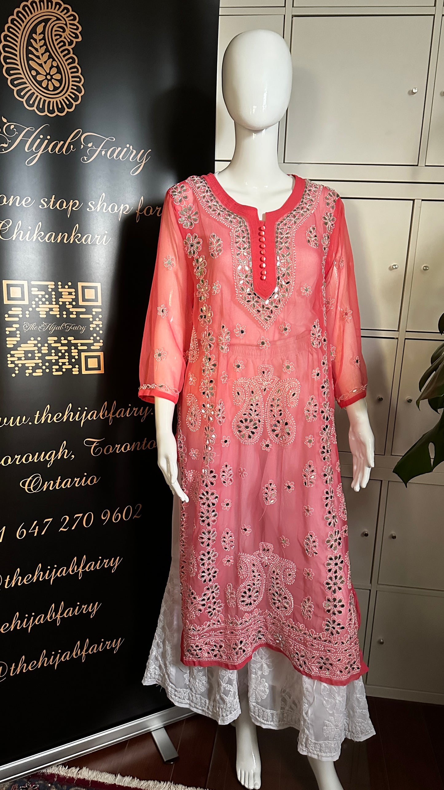 Strawberry Pink - Georgette Mirror Kurta