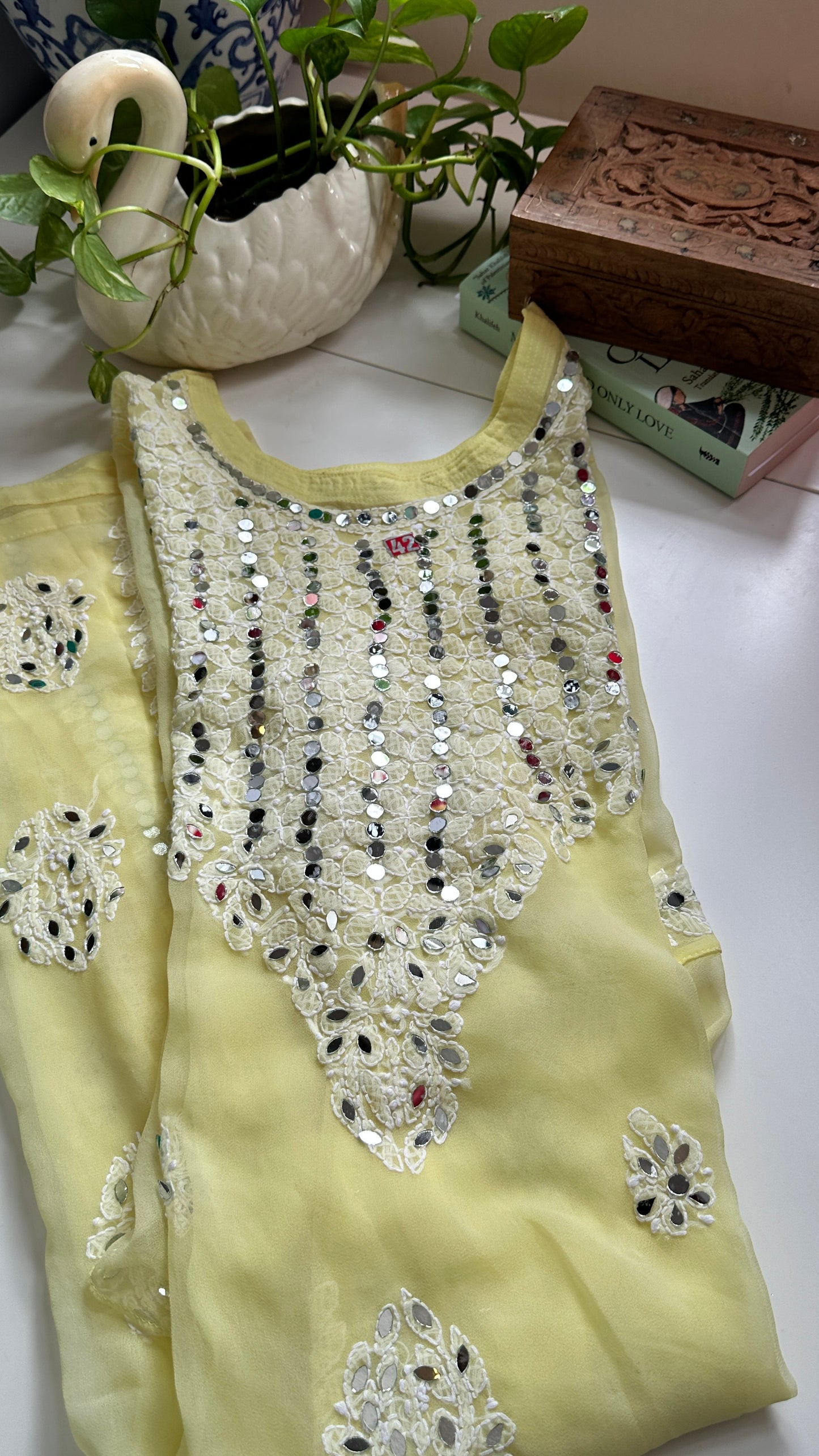 Banana Yellow - Georgette Mirror Kurta