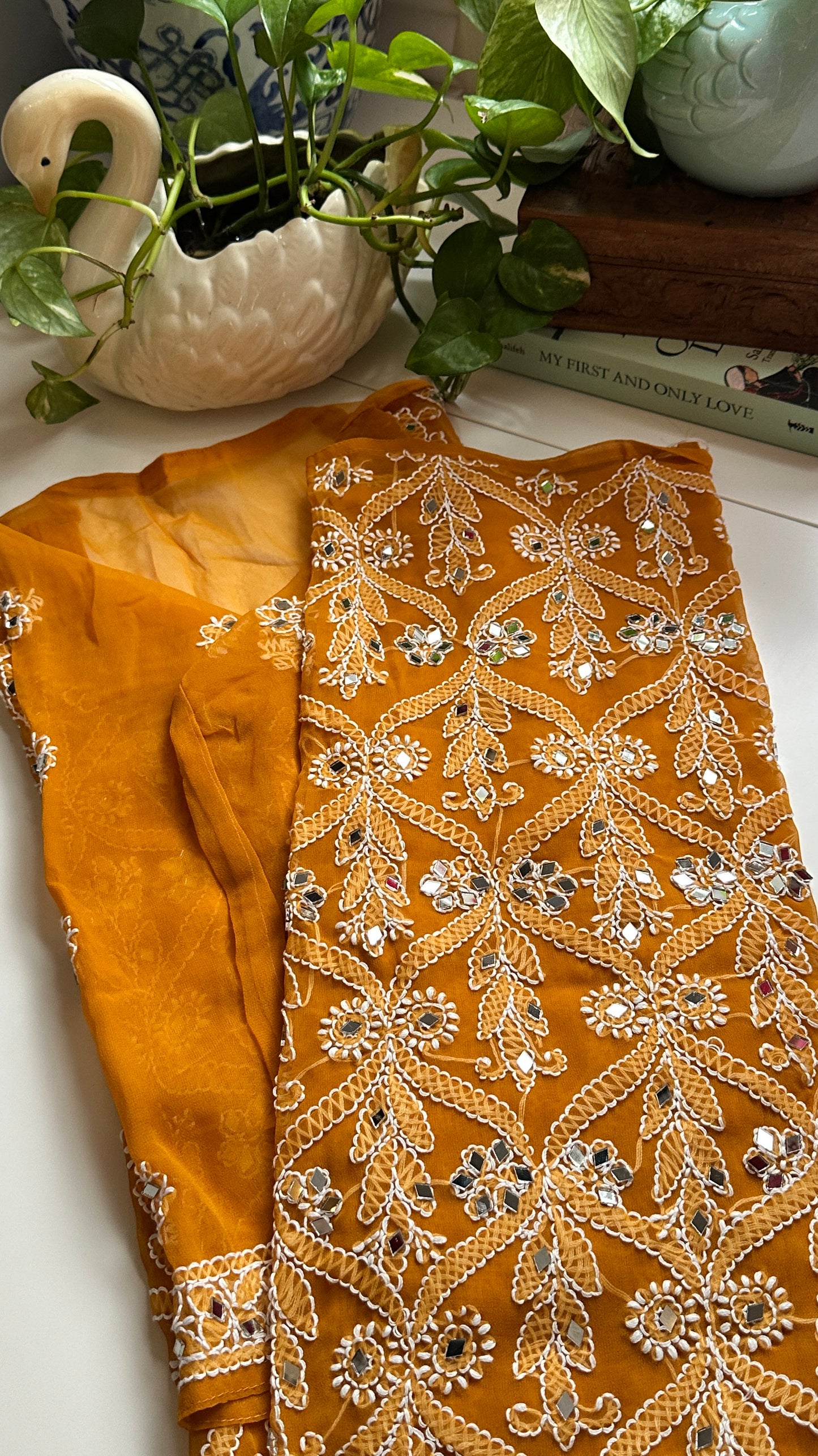 Mustard - Georgette Mirror Kurta
