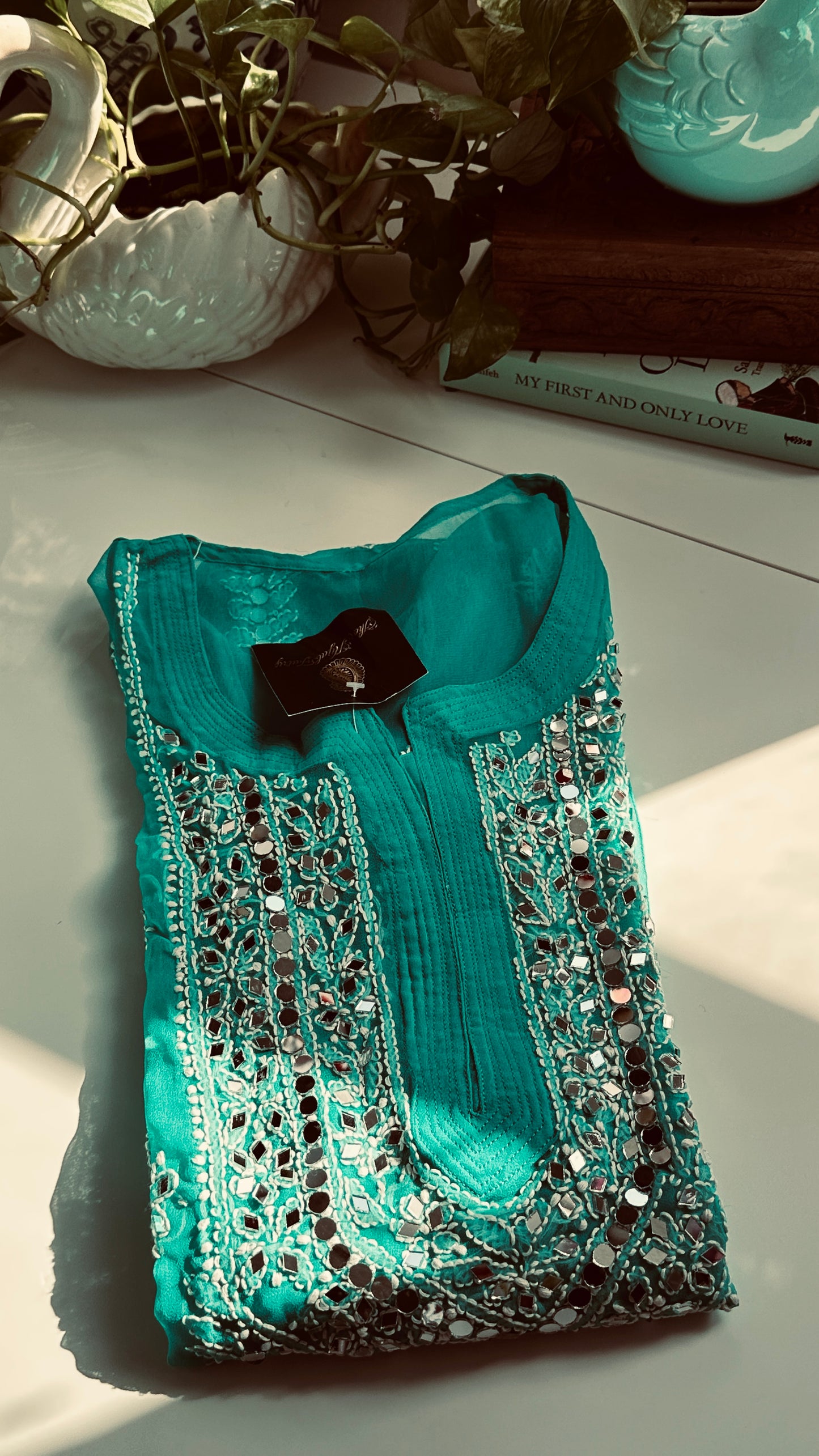 Dark Ferozi - Georgette Mirror Kurta