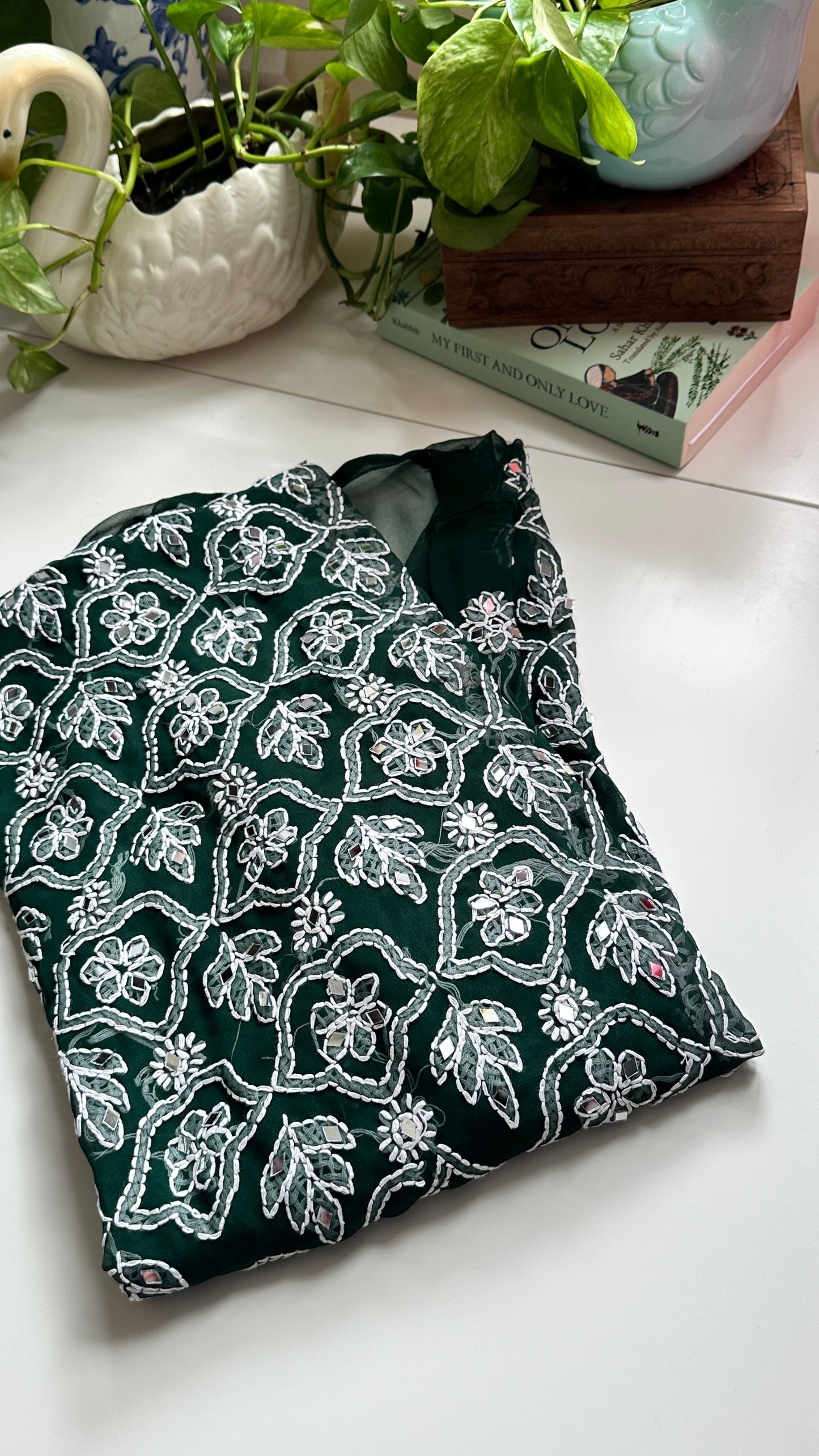 Dark Green - Georgette Mirror Kurta