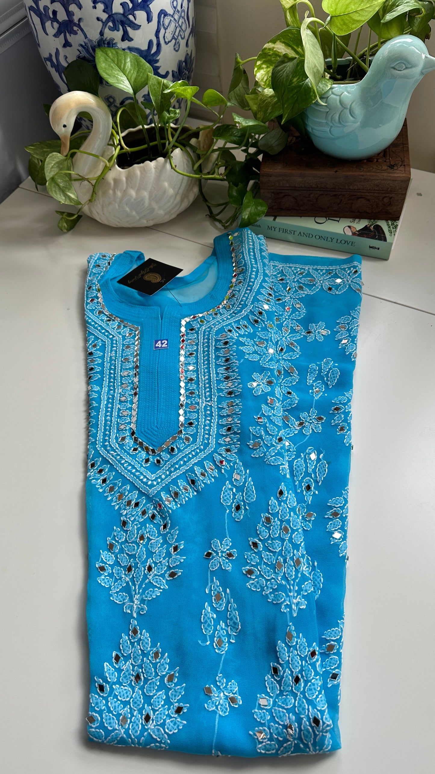 Sky Blue - Georgette Mirror Kurta