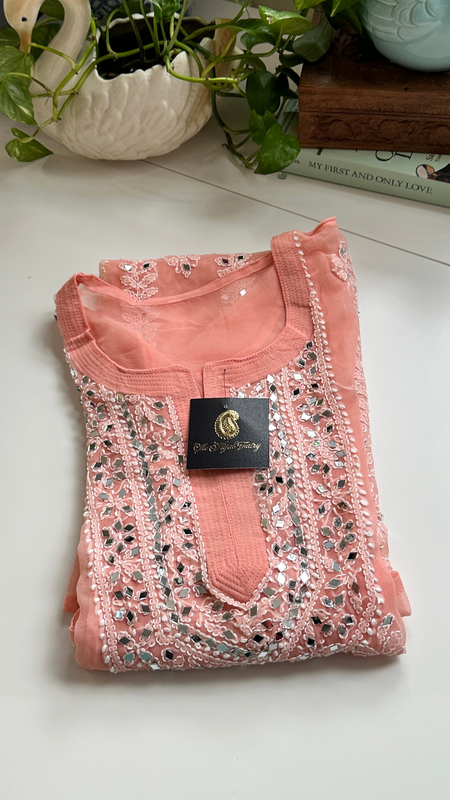 Peach - Georgette Mirror Kurta