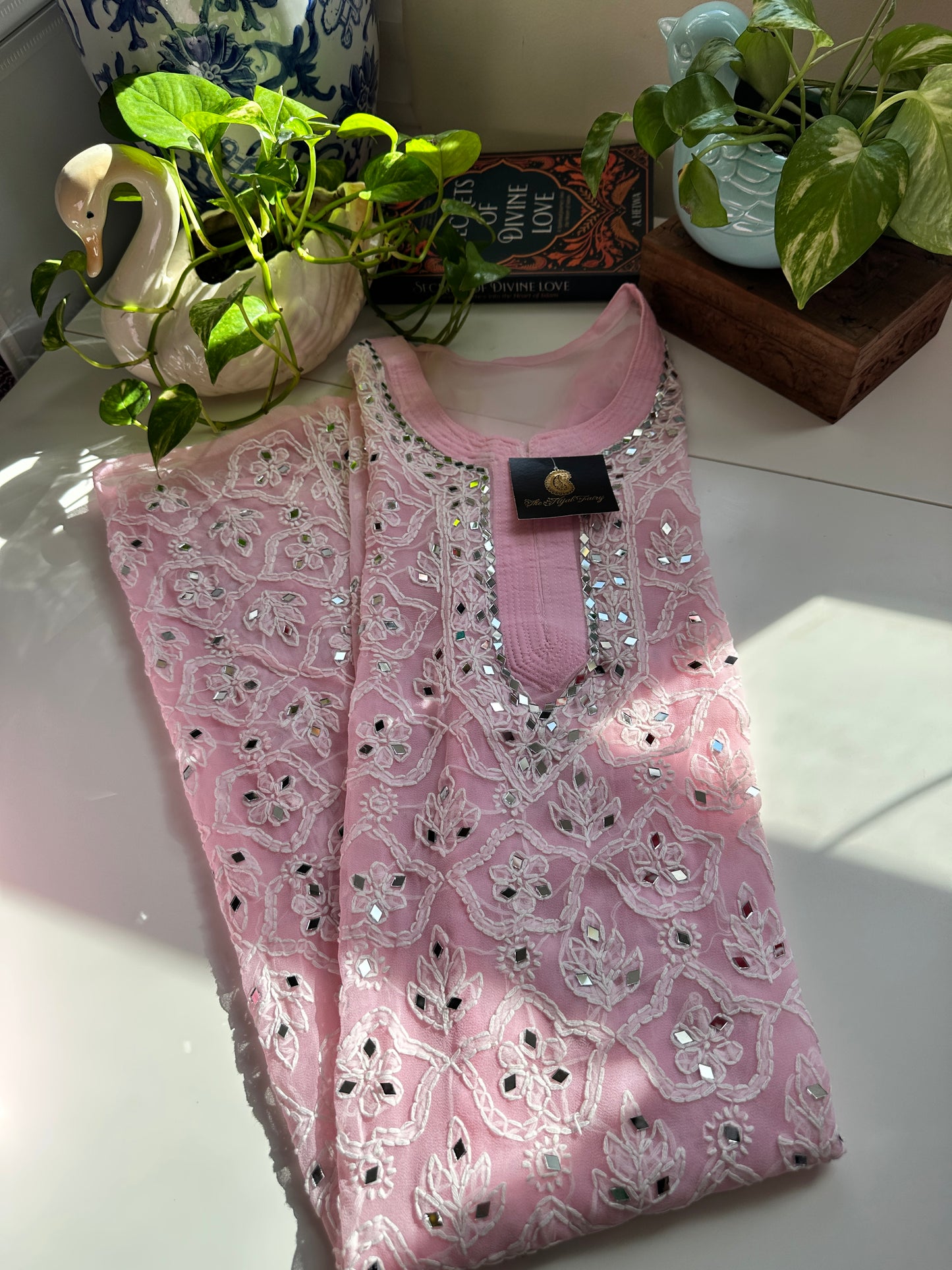 Light Pink - Georgette Mirror Kurta