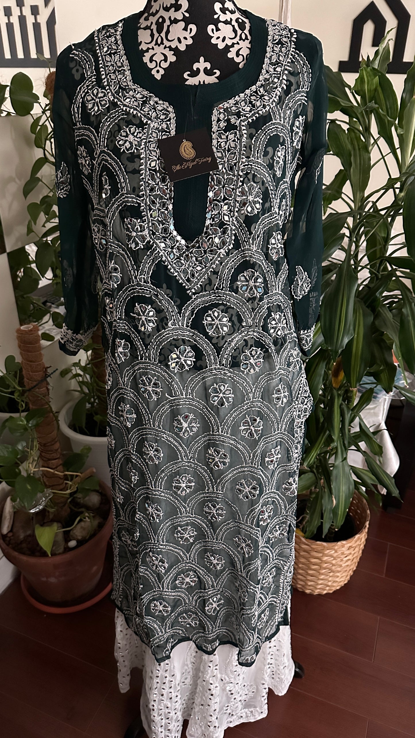 Dark Green - Georgette Mirror Kurta