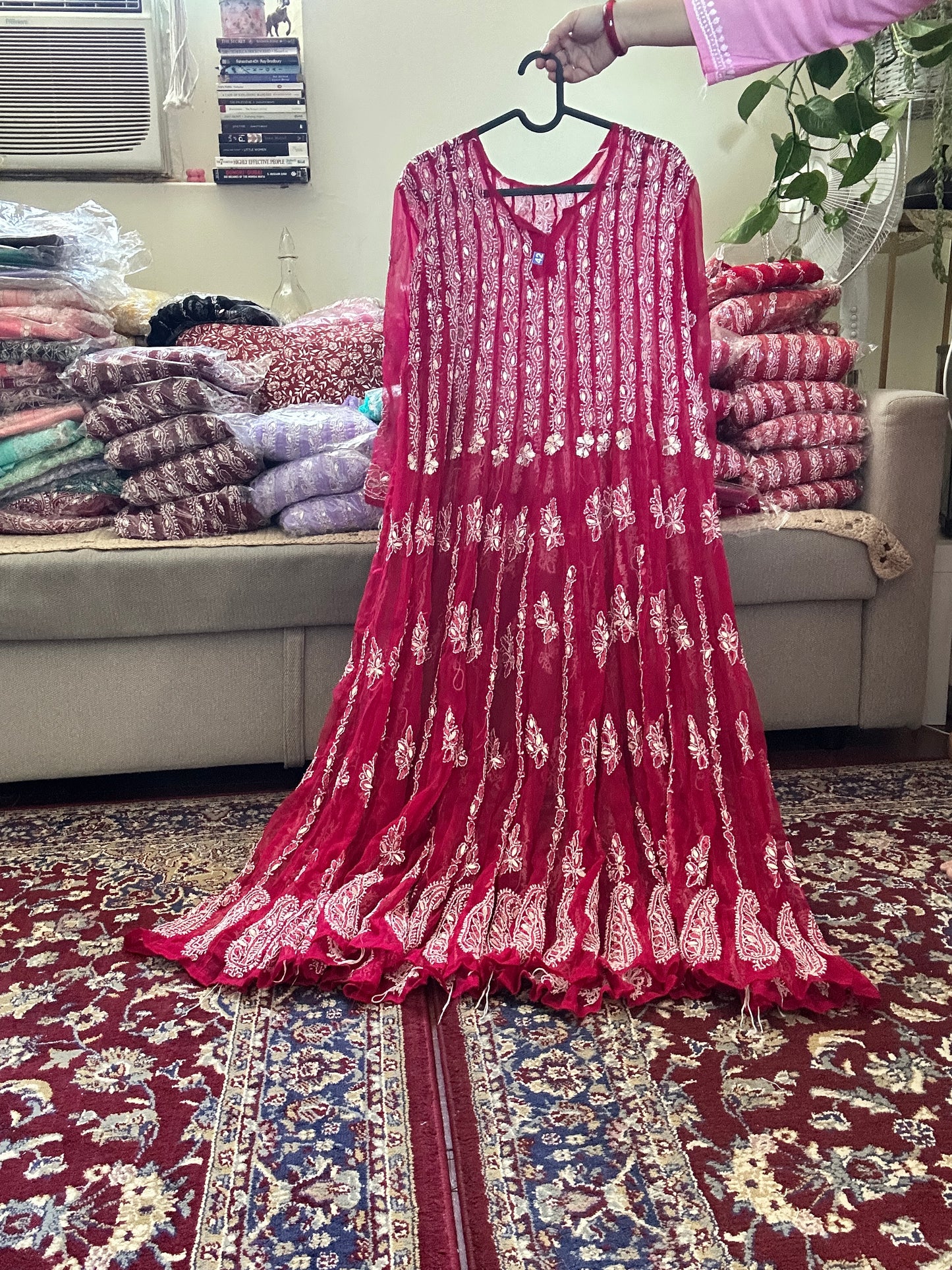 Hot Pink - Georgette Gota Work Anarkali - 56 Kali