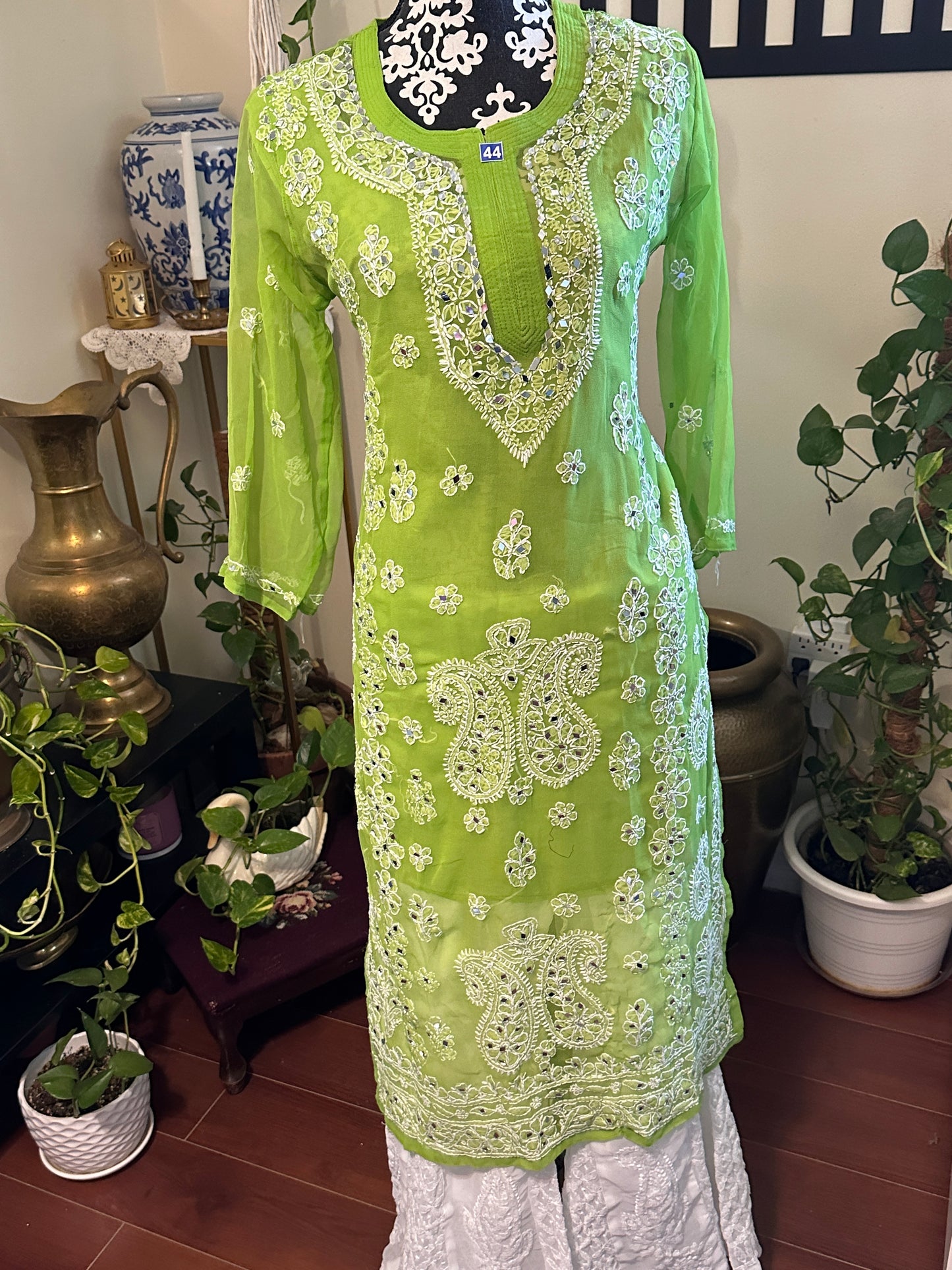 Parrot Green - Georgette Mirror Kurta
