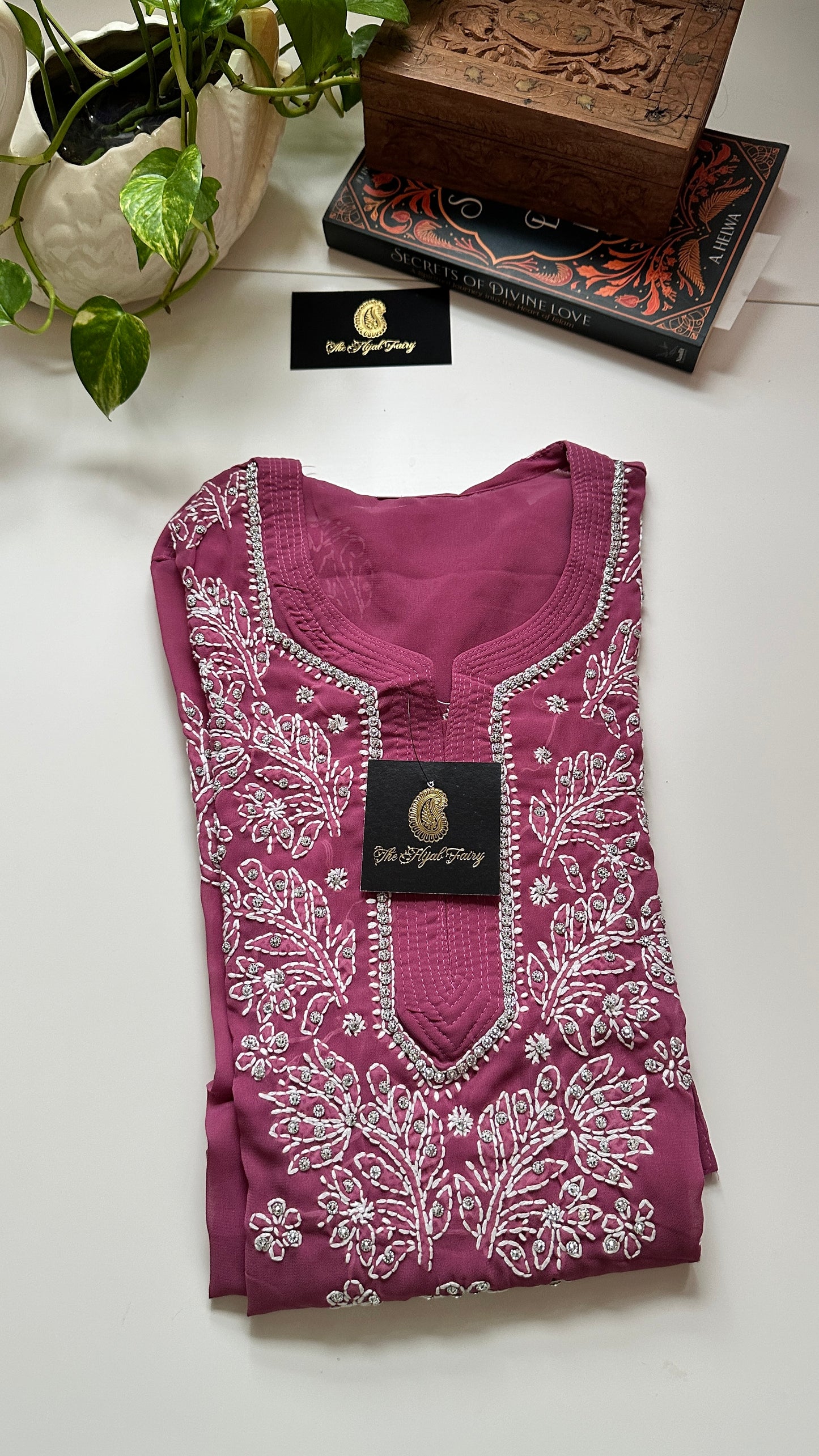 Georgette Stone Kurta- Mulberry