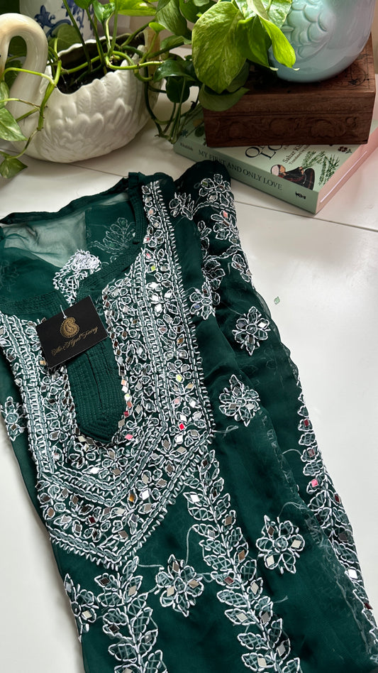 Dark Green - Georgette Mirror Kurta