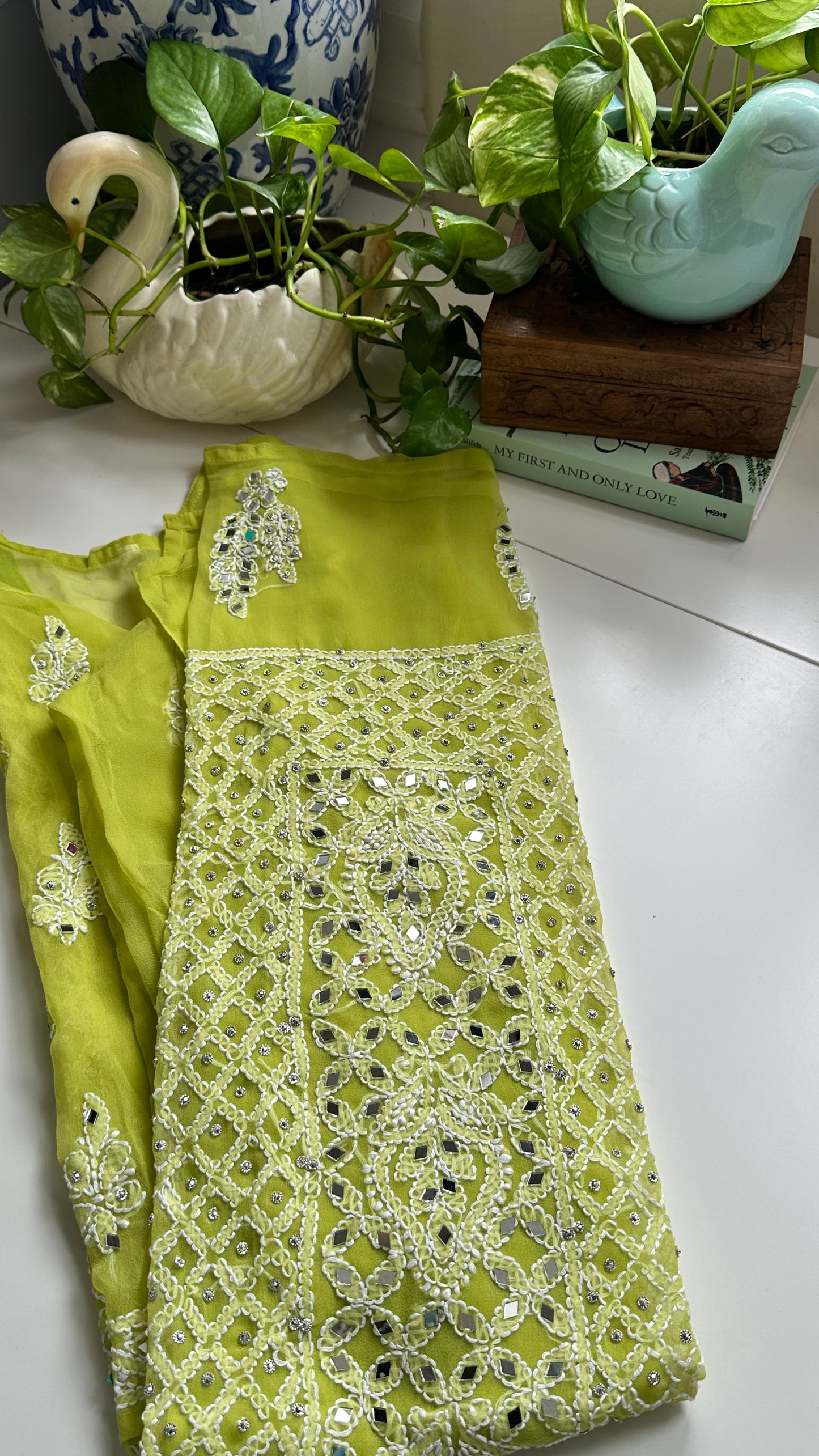 Parrot Green - Georgette Mirror Kurta