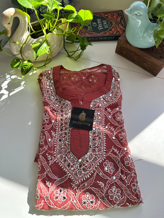 Brick - Georgette Mirror Kurta