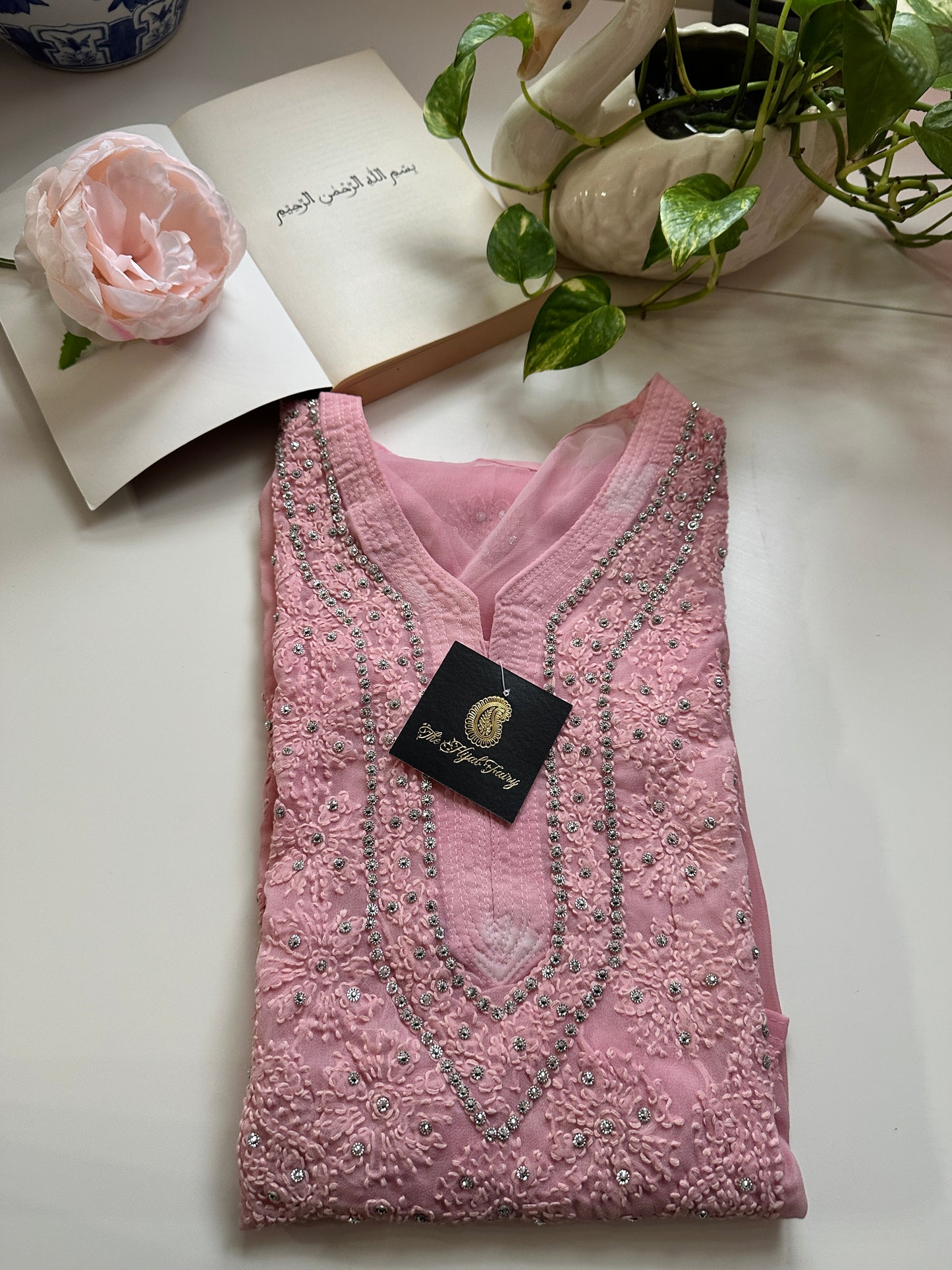 Rose Pink - Georgette Stone Kurta