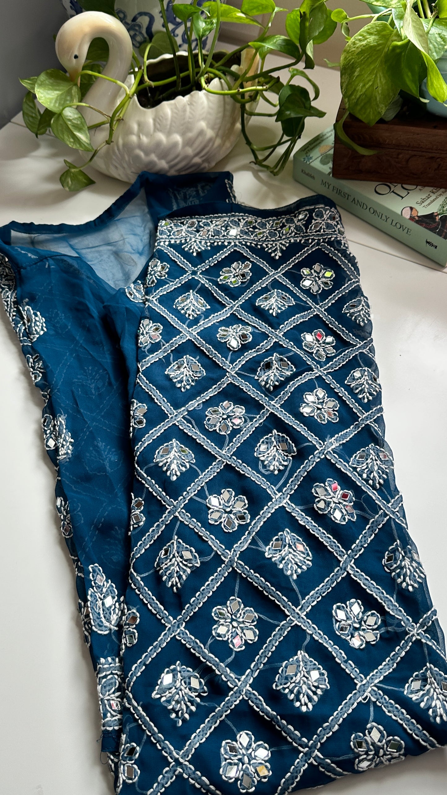 Teal Blue - Georgette Mirror Kurta