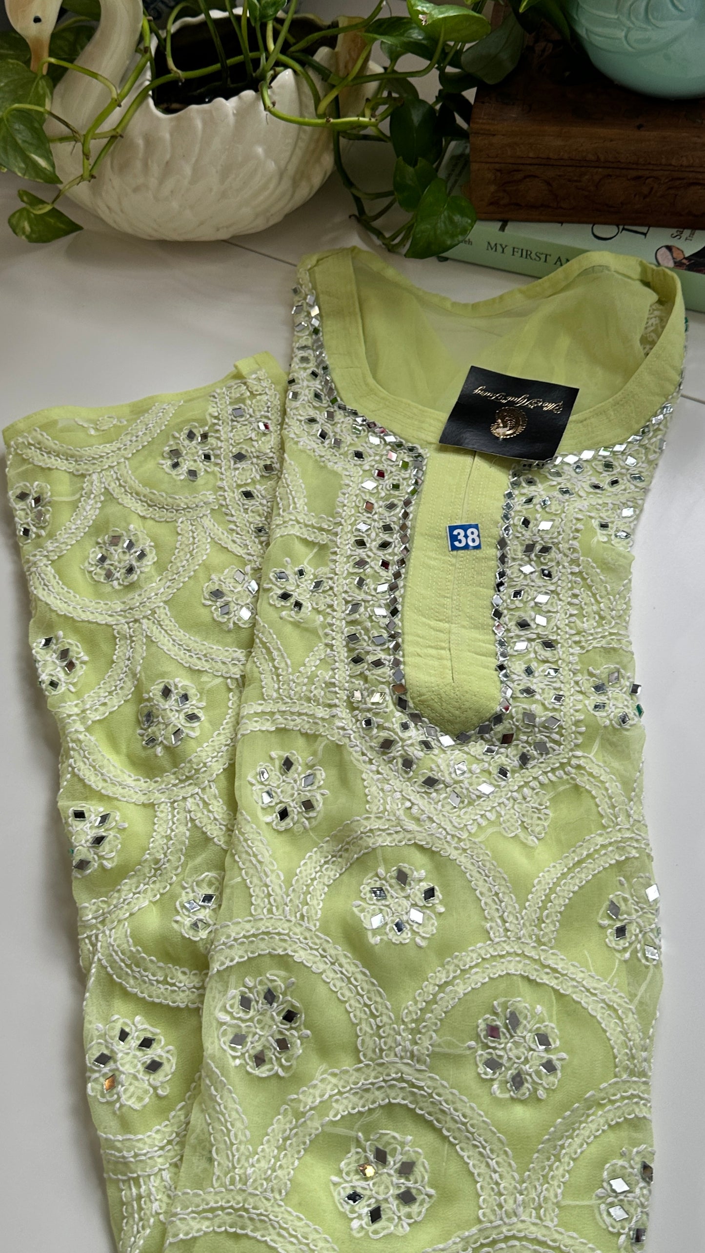 Lime Green - Georgette Mirror Kurta