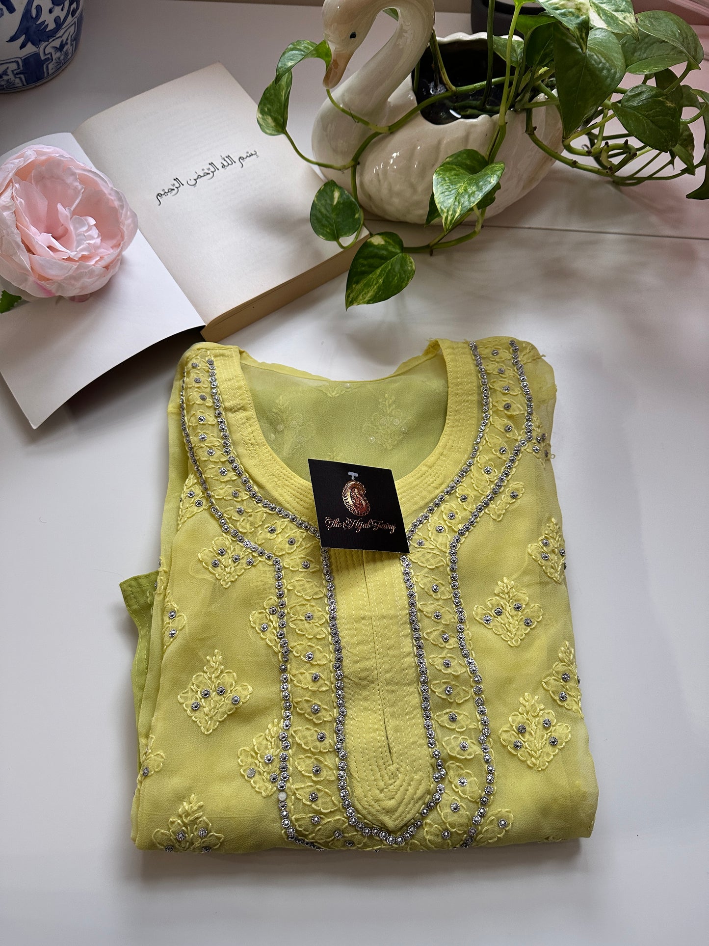 Lime Ombre - Georgette Stone Kurta