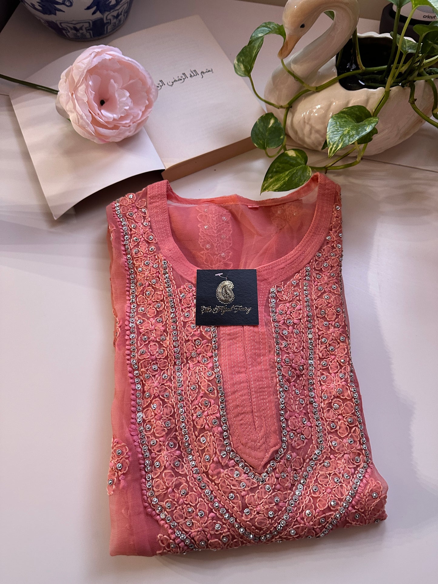 Peach Tiedye - Georgette Stone Kurta