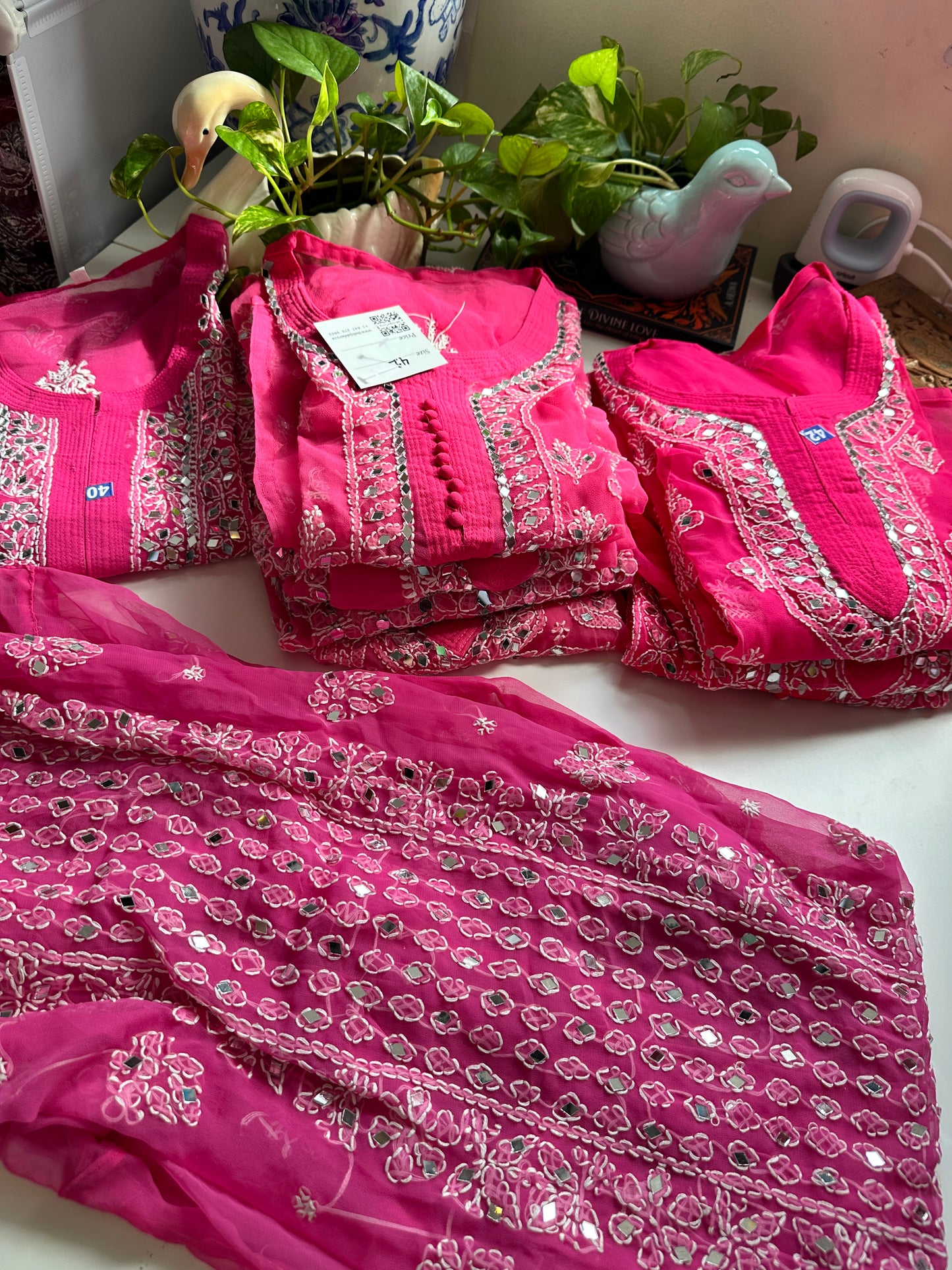 Dark Pink - Georgette Mirror Kurta