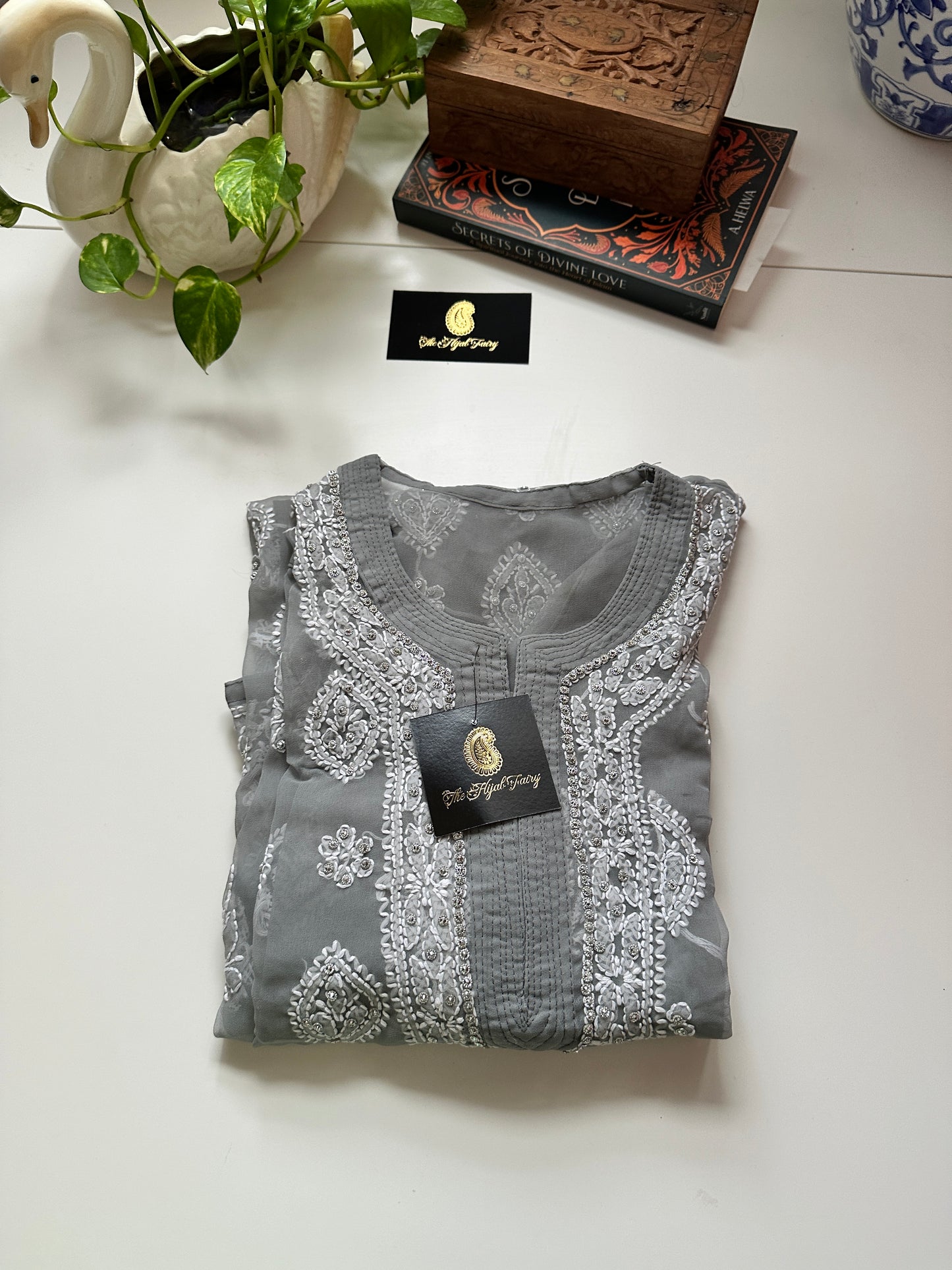 Georgette Stone Kurta- Light Grey