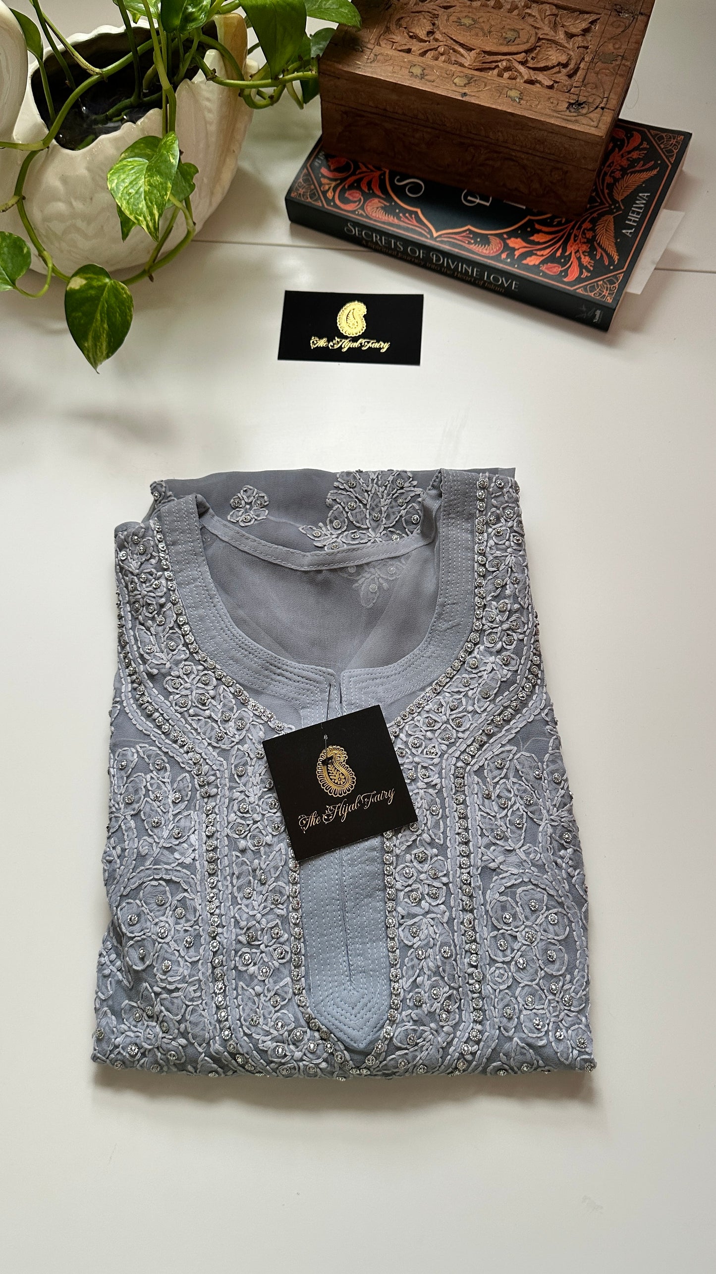 Georgette Stone Kurta- Light Grey