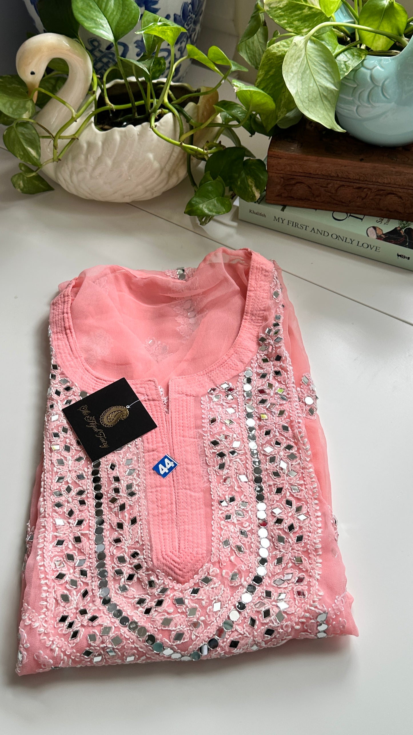 Peach Pink- Georgette Mirror Kurta