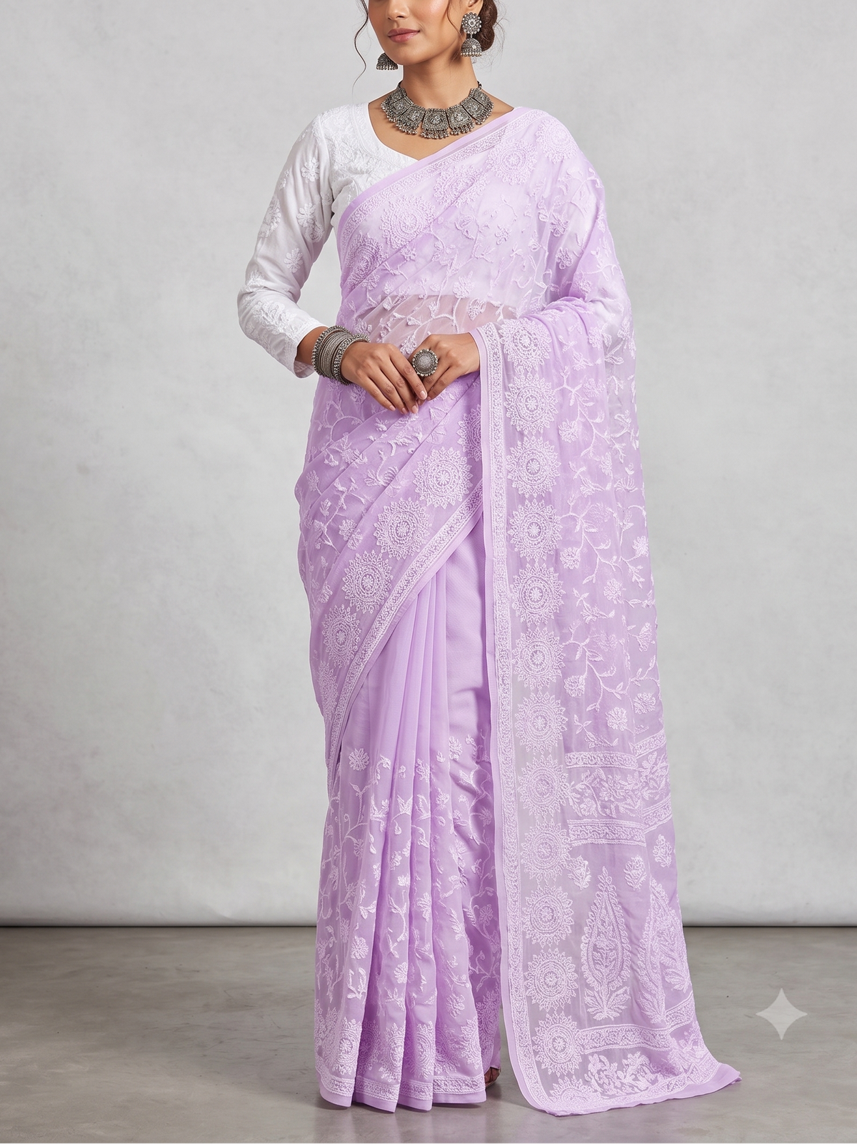 Lavender Chikankari Saree – Half Jaal – The Hijab Fairy (1 of 4)