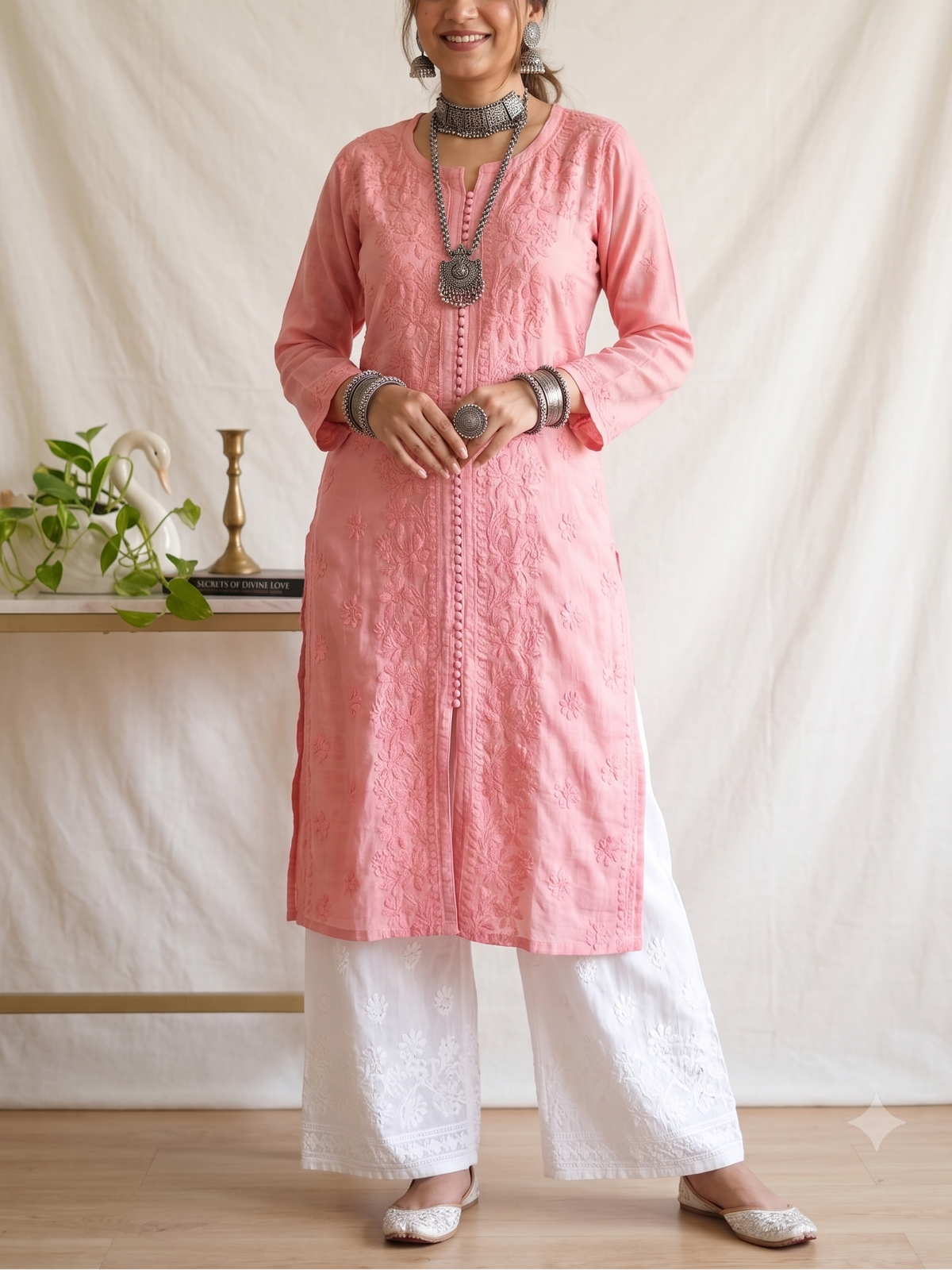 Peach Ombré Chikankari Modal Straight Kurta – The Hijab Fairy (1 of 4)