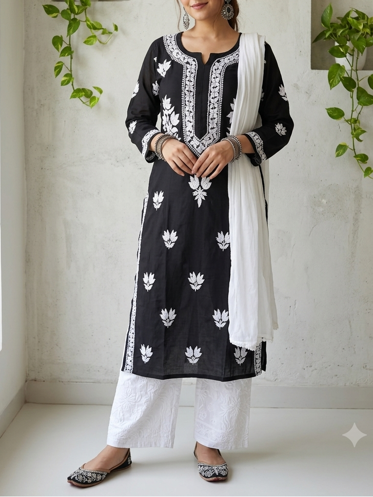 Black Chikankari Modal Straight Kurta – The Hijab Fairy (1 of 10)